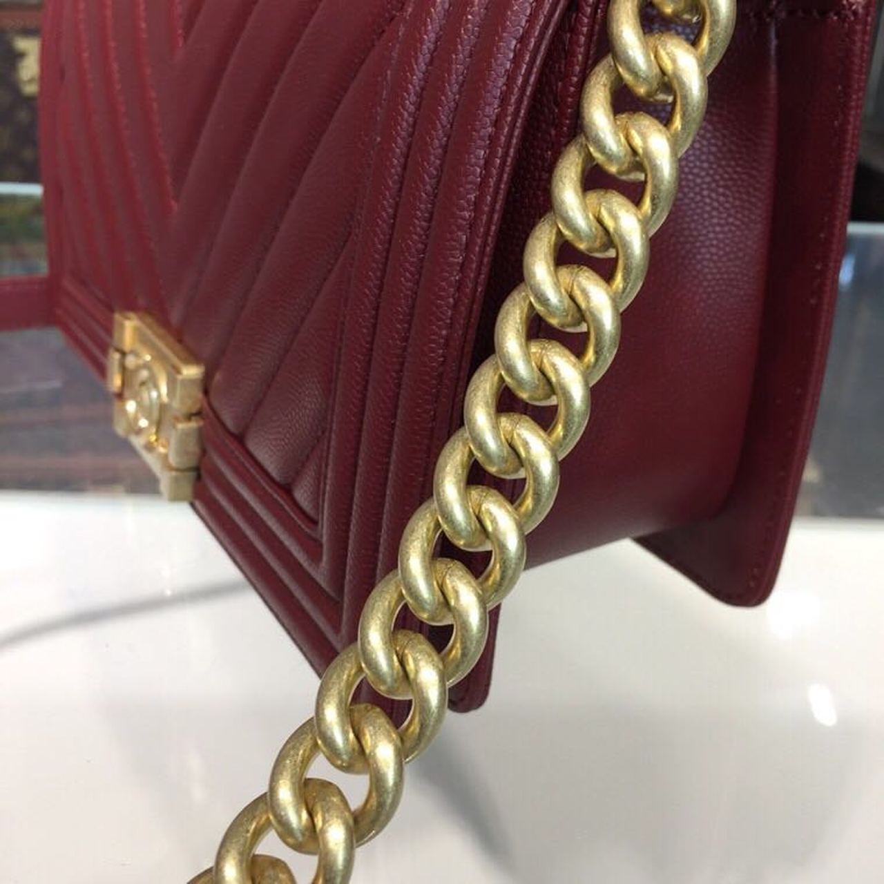 CHL Boy Handbag Gold Toned Hardware Burgundy For Women, Women’s Bags, Shoulder And Crossbody Bags 9.8in/25cm A67086
