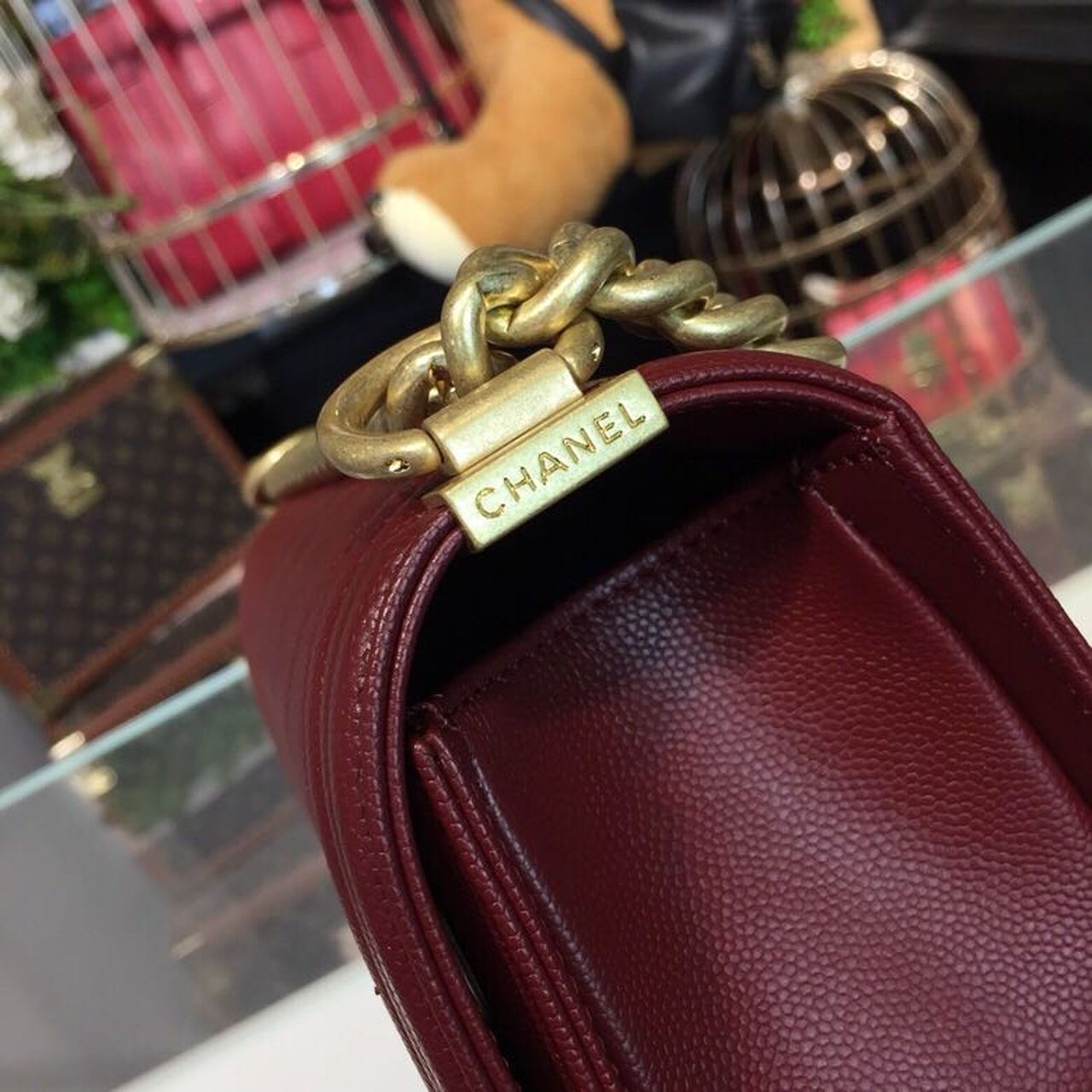 CHL Boy Handbag Gold Toned Hardware Burgundy For Women, Women’s Bags, Shoulder And Crossbody Bags 9.8in/25cm A67086