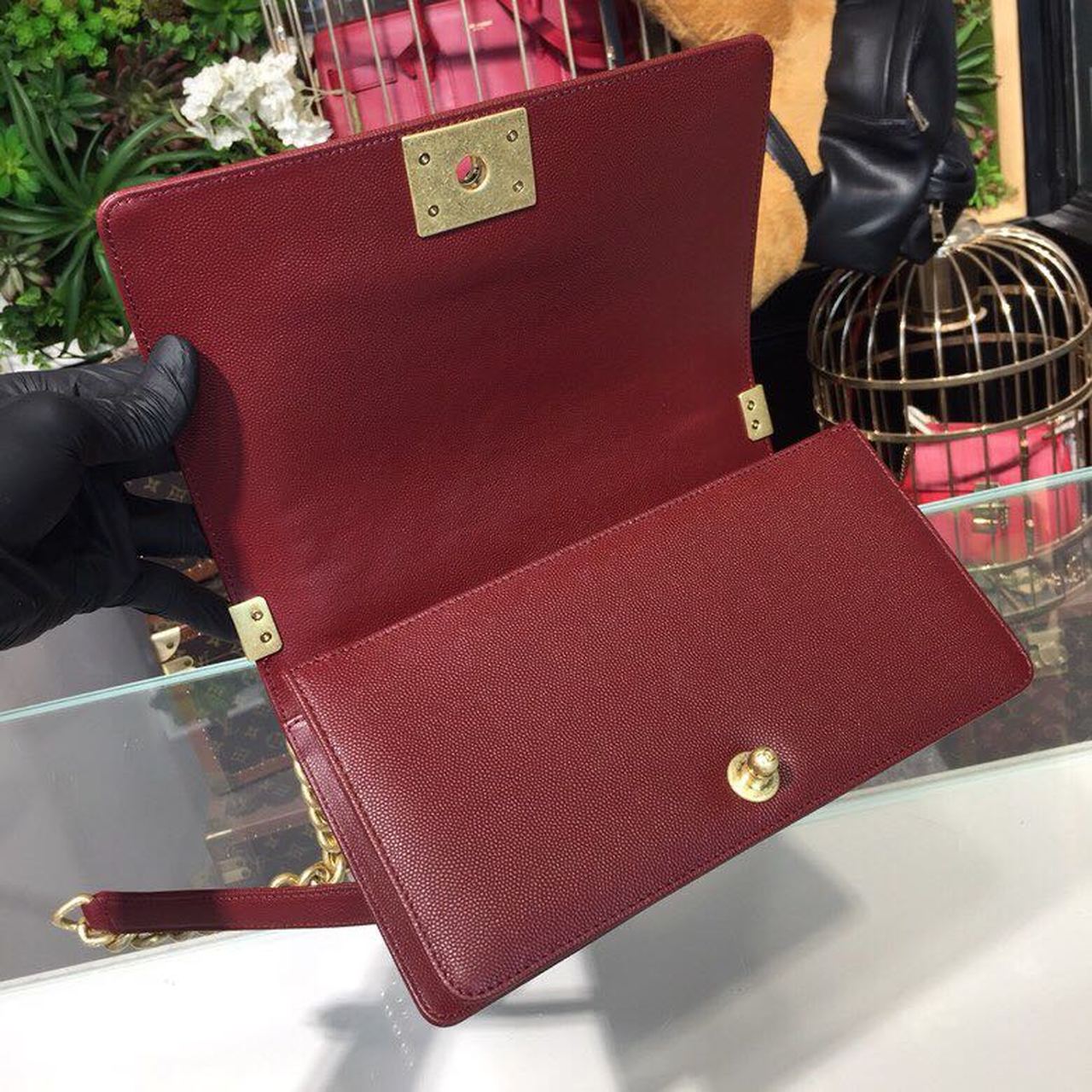 CHL Boy Handbag Gold Toned Hardware Burgundy For Women, Women’s Bags, Shoulder And Crossbody Bags 9.8in/25cm A67086