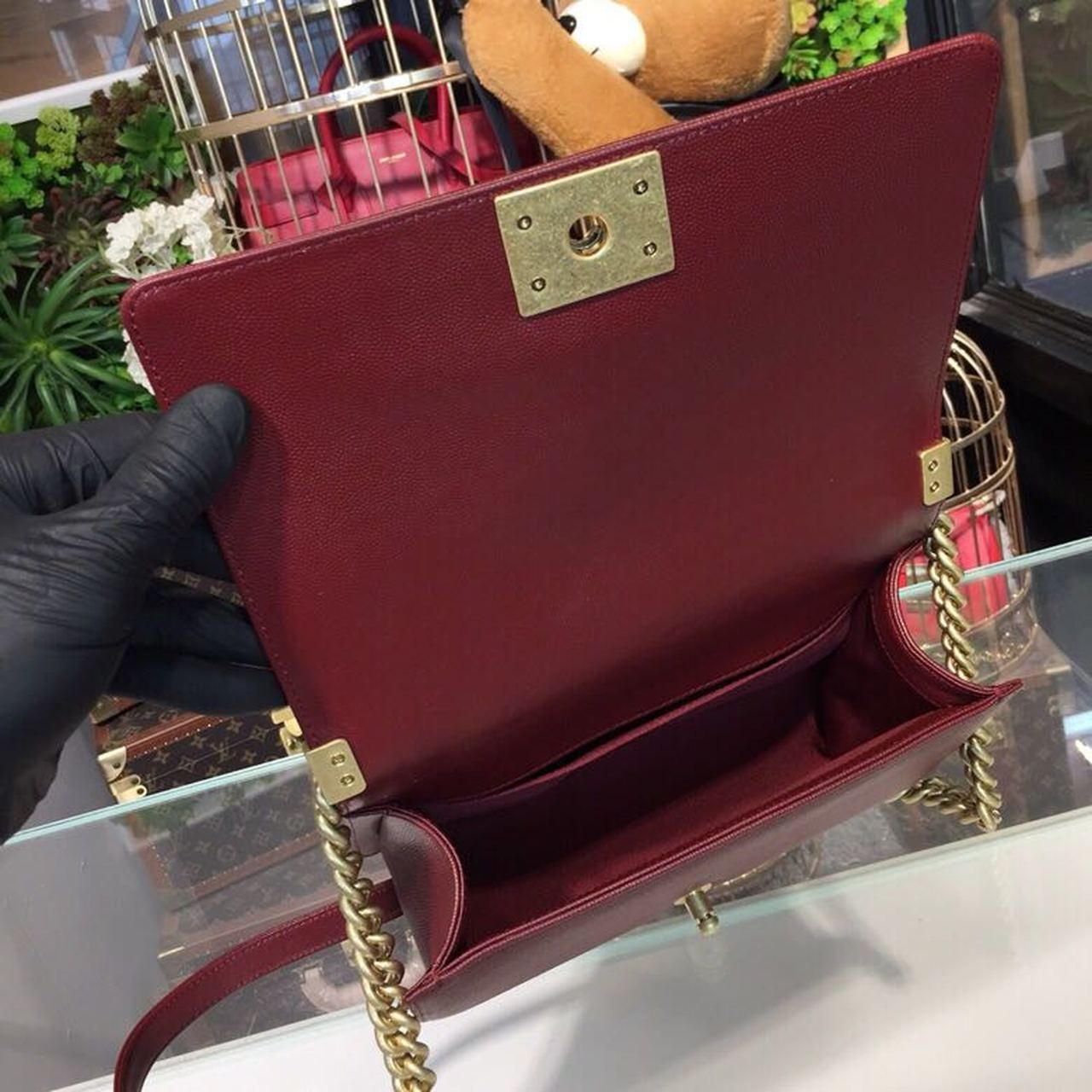 CHL Boy Handbag Gold Toned Hardware Burgundy For Women, Women’s Bags, Shoulder And Crossbody Bags 9.8in/25cm A67086