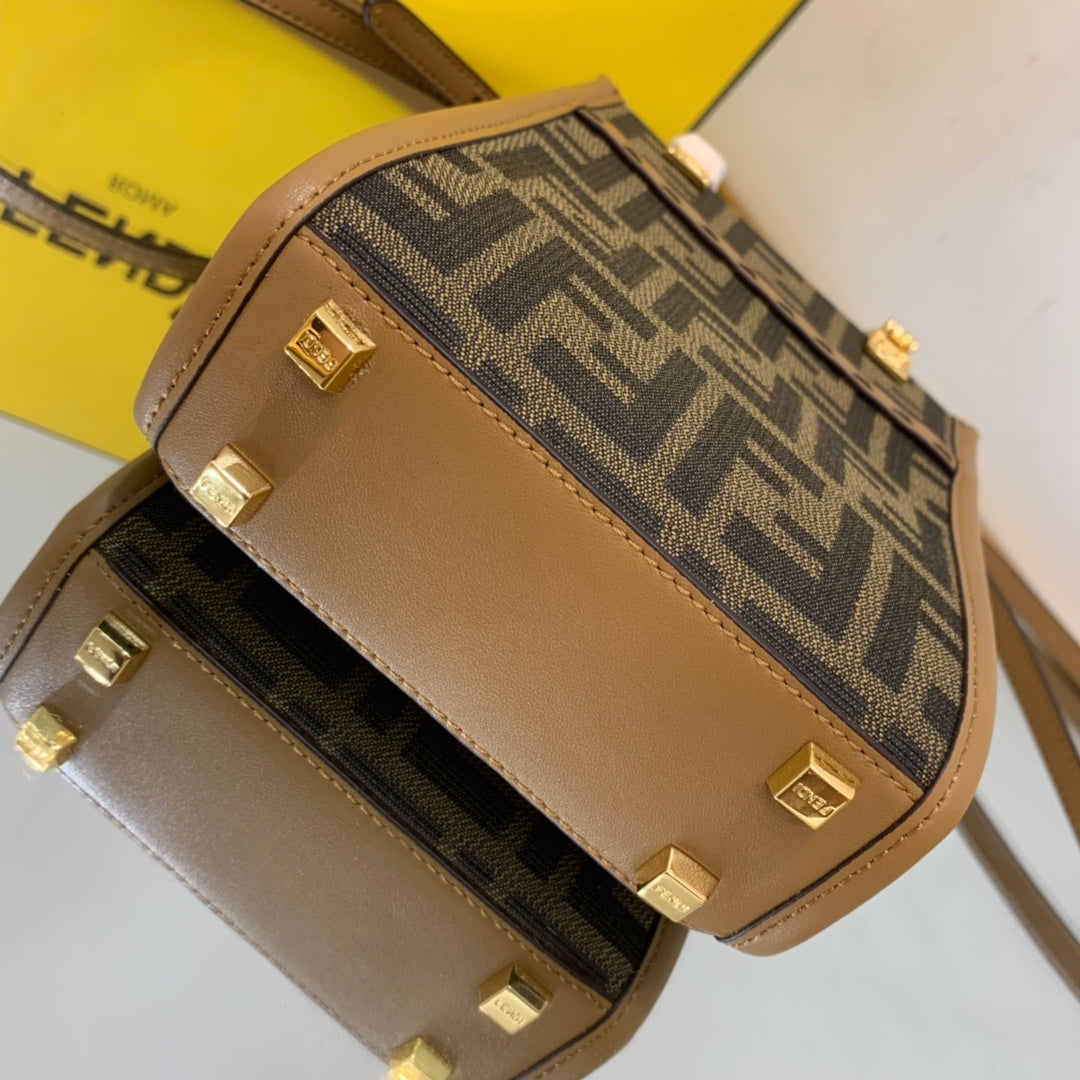 FI Sunshine Shopper Brown FF Fabric Mini Bag For Woman 13cm/5in