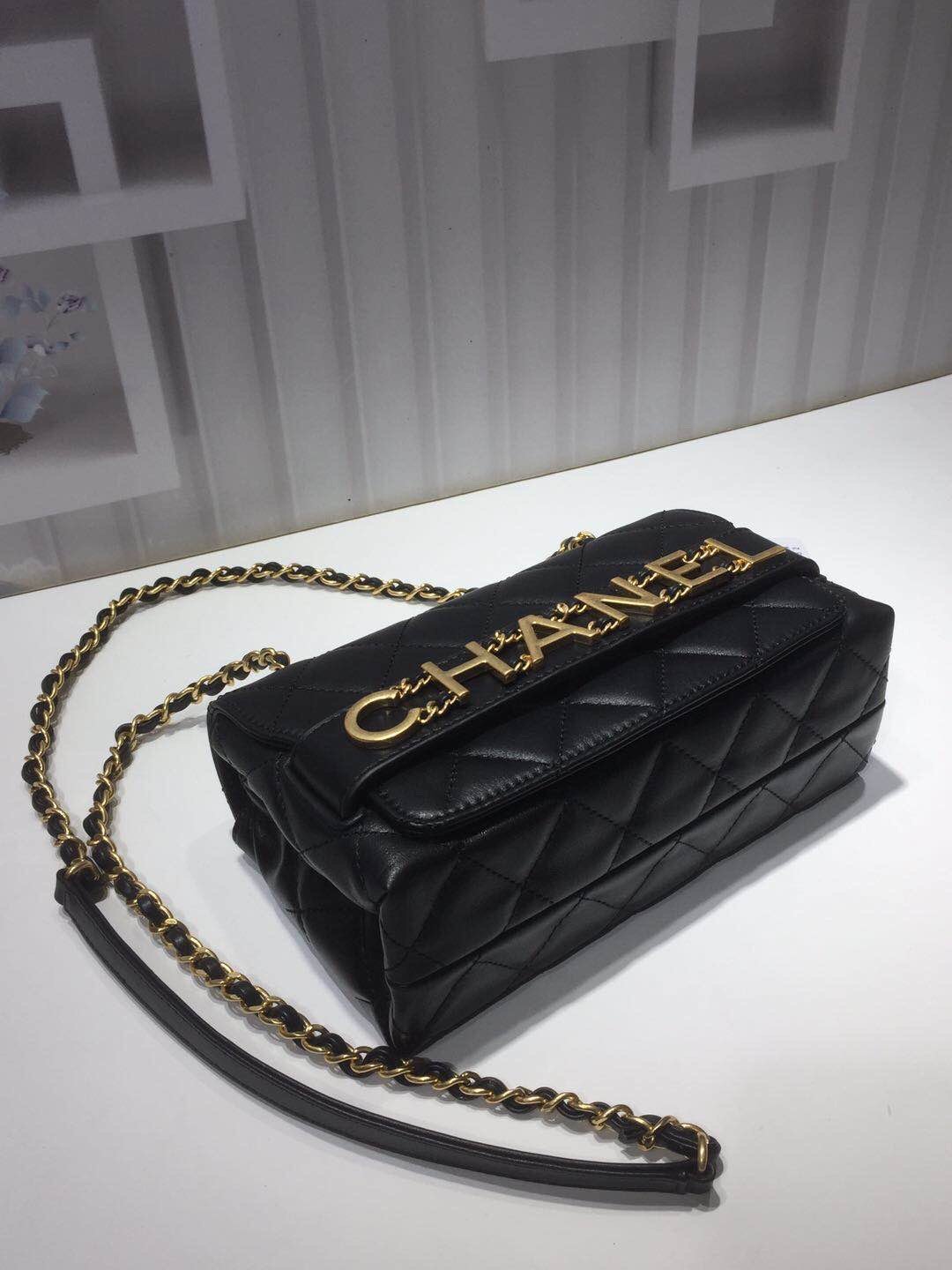 ChanelFront Logo Small Flap Bag Gold Hardware Black For Women, Women’s Handbags, Shoulder Bags 8.2in/21cmAS1490