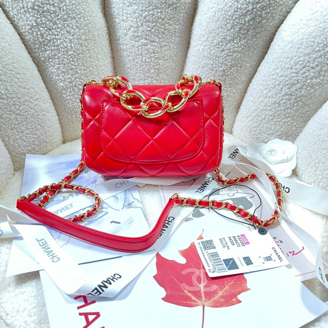 ChanelMini Flap Bag Gold Hardware Red For Women, Women’s Handbags, Shoulder Bags 6.7in/17cm AS3365