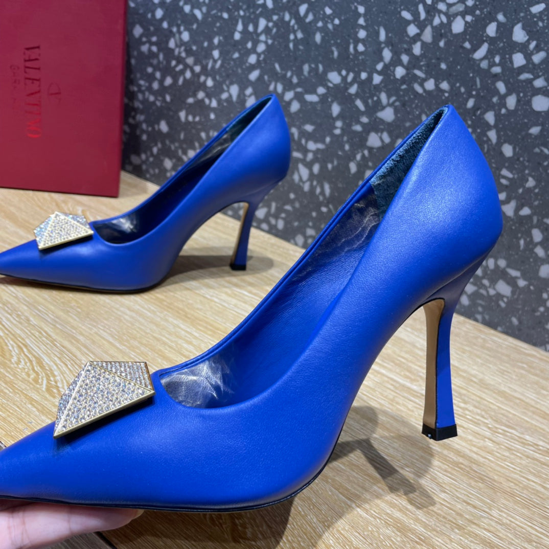 Valentino Garavani One Stud Pump With Maxi Stud Crystals Blue For Women WS0FH8XIC