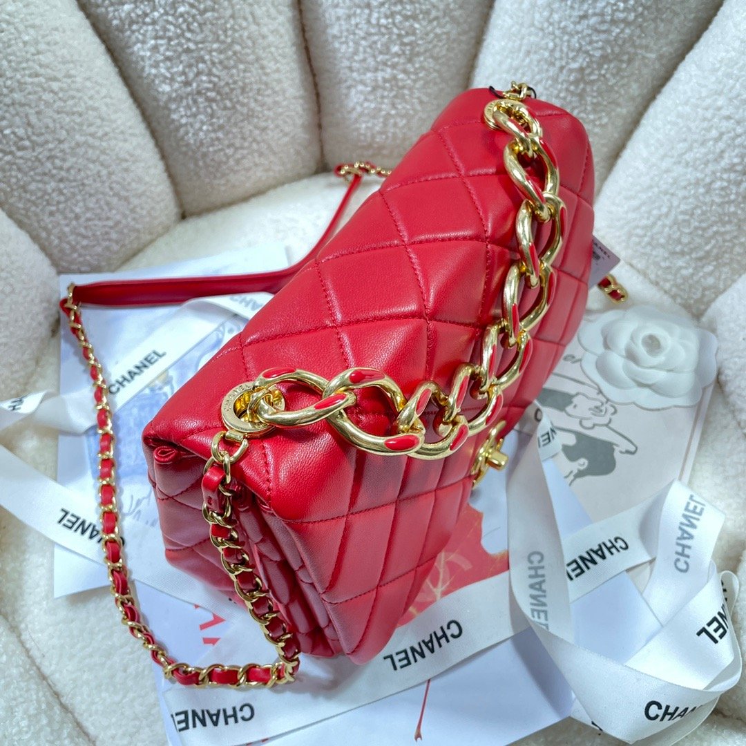 ChanelLarge Flap Bag Gold Hardware Red For Women, Women’s Handbags, Shoulder Bags 9.1in/23cm AS3367