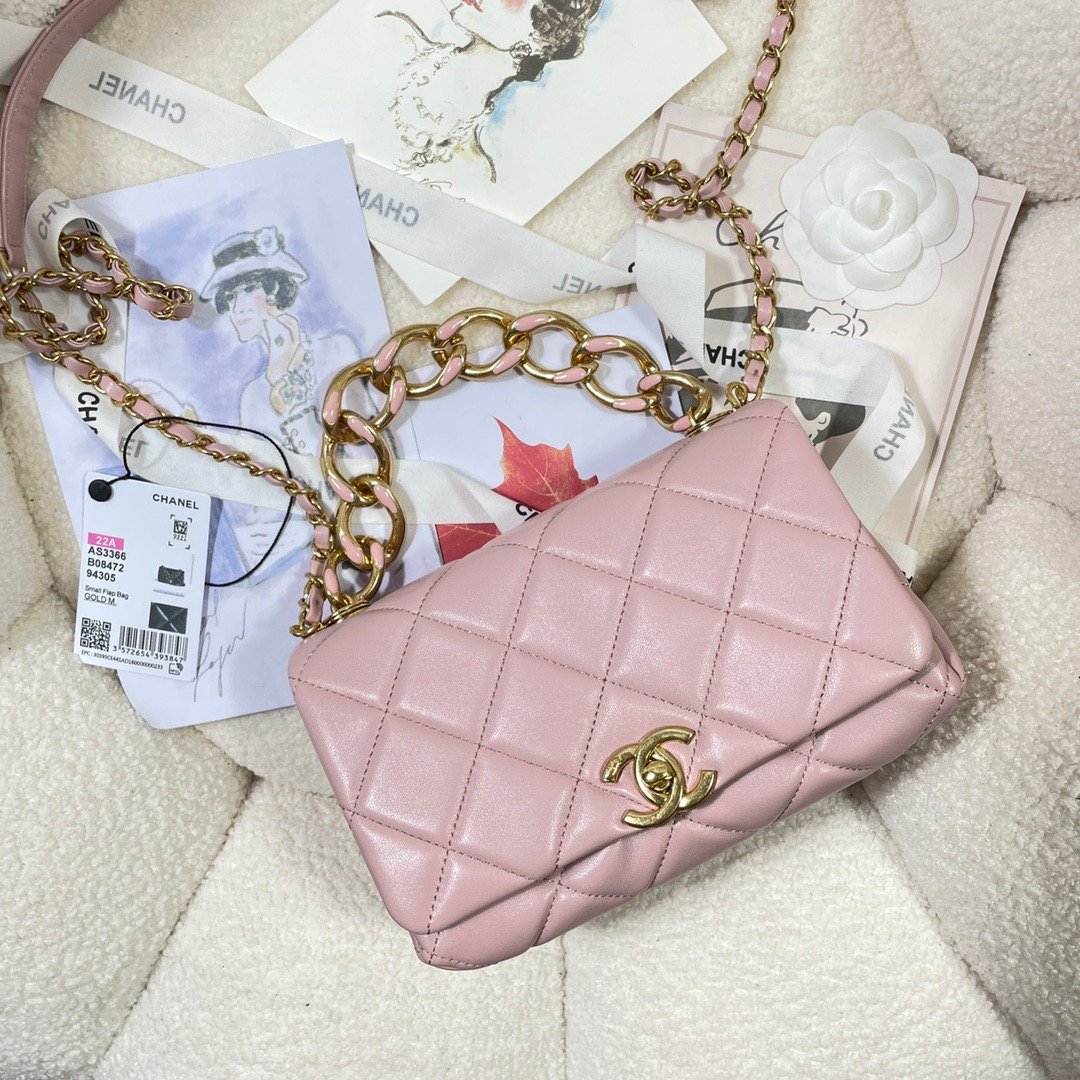 Chanel Flap Bag Gold Hardware PiNike For Women, Women’s Handbags, Shoulder Bags 7.9in/20cm AS3366