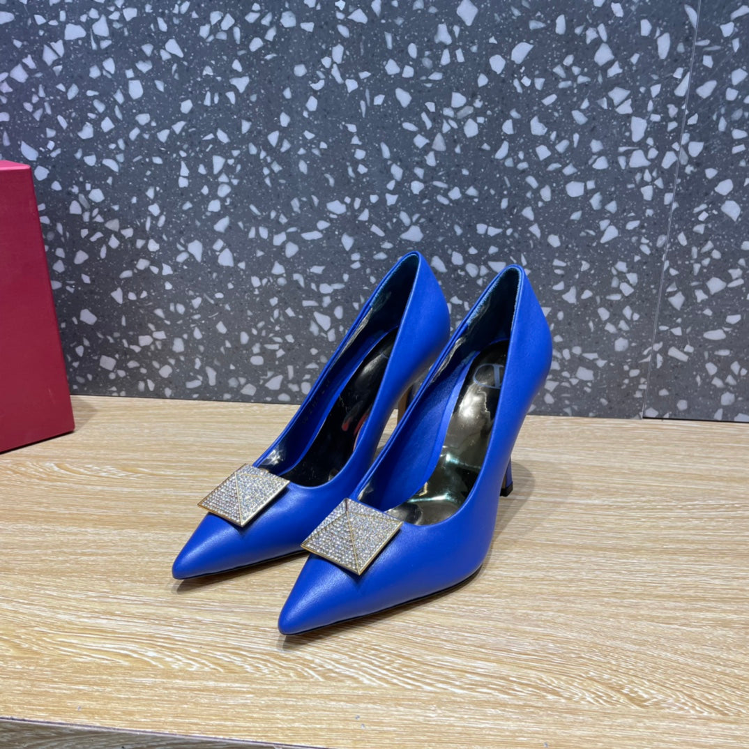 Valentino Garavani One Stud Pump With Maxi Stud Crystals Blue For Women WS0FH8XIC