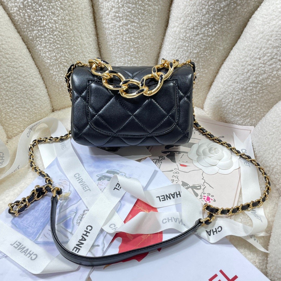 ChanelMini Flap Bag Gold Hardware Black For Women, Women’s Handbags, Shoulder Bags 6.7in/17cm AS3365