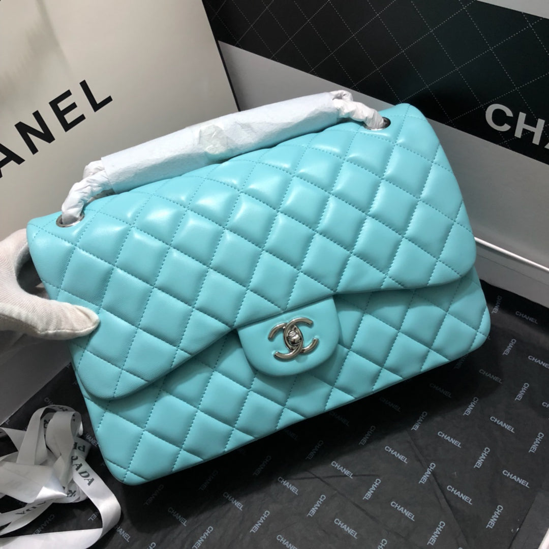 ChanelLarge Classic Handbag Silver Hardware Blue For Women, Women’s Handbags, Shoulder Bags 11.8in/30cm