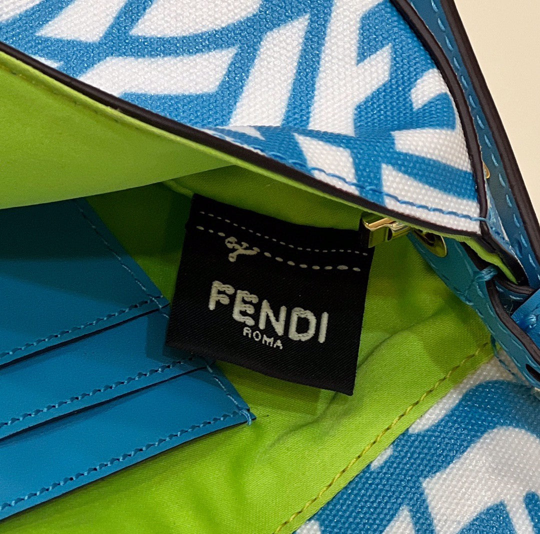 FI Mini Baguatte 1997 Blue Glazed Bag For Woman 19.5cm/7.5in