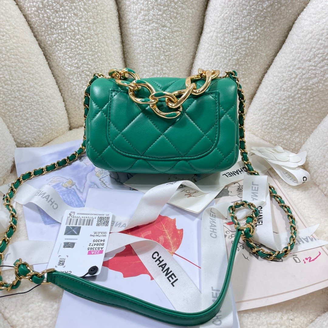ChanelMini Flap Bag Gold Hardware Green For Women, Women’s Handbags, Shoulder Bags 6.7in/17cm AS3365