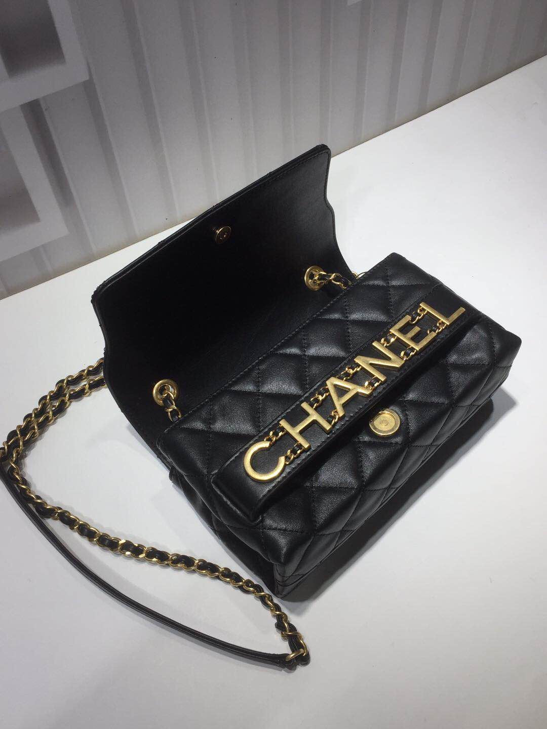 ChanelFront Logo Small Flap Bag Gold Hardware Black For Women, Women’s Handbags, Shoulder Bags 8.2in/21cmAS1490