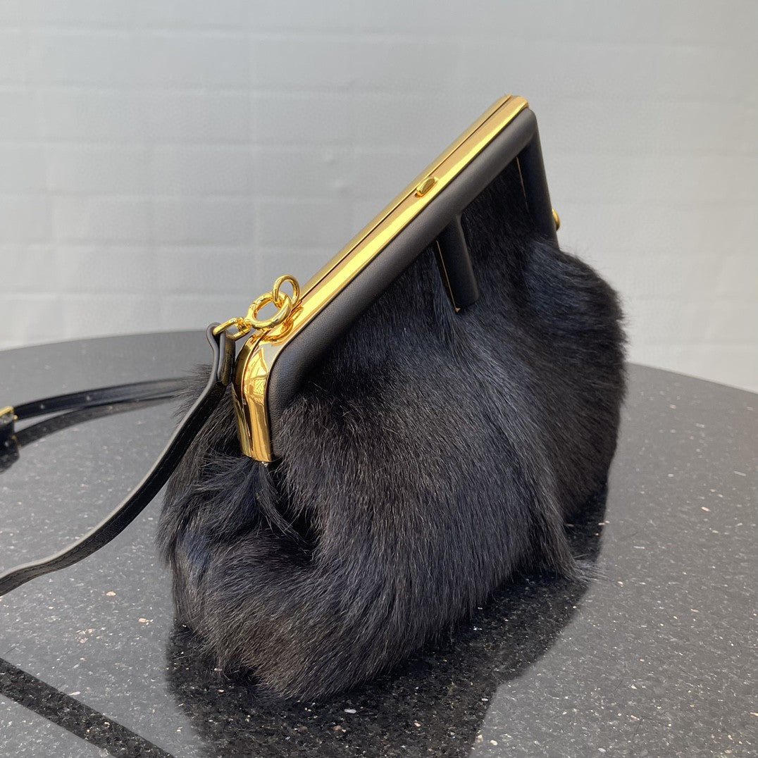 FI First Small Black Fox Fur Bag For Woman 26cm/10in