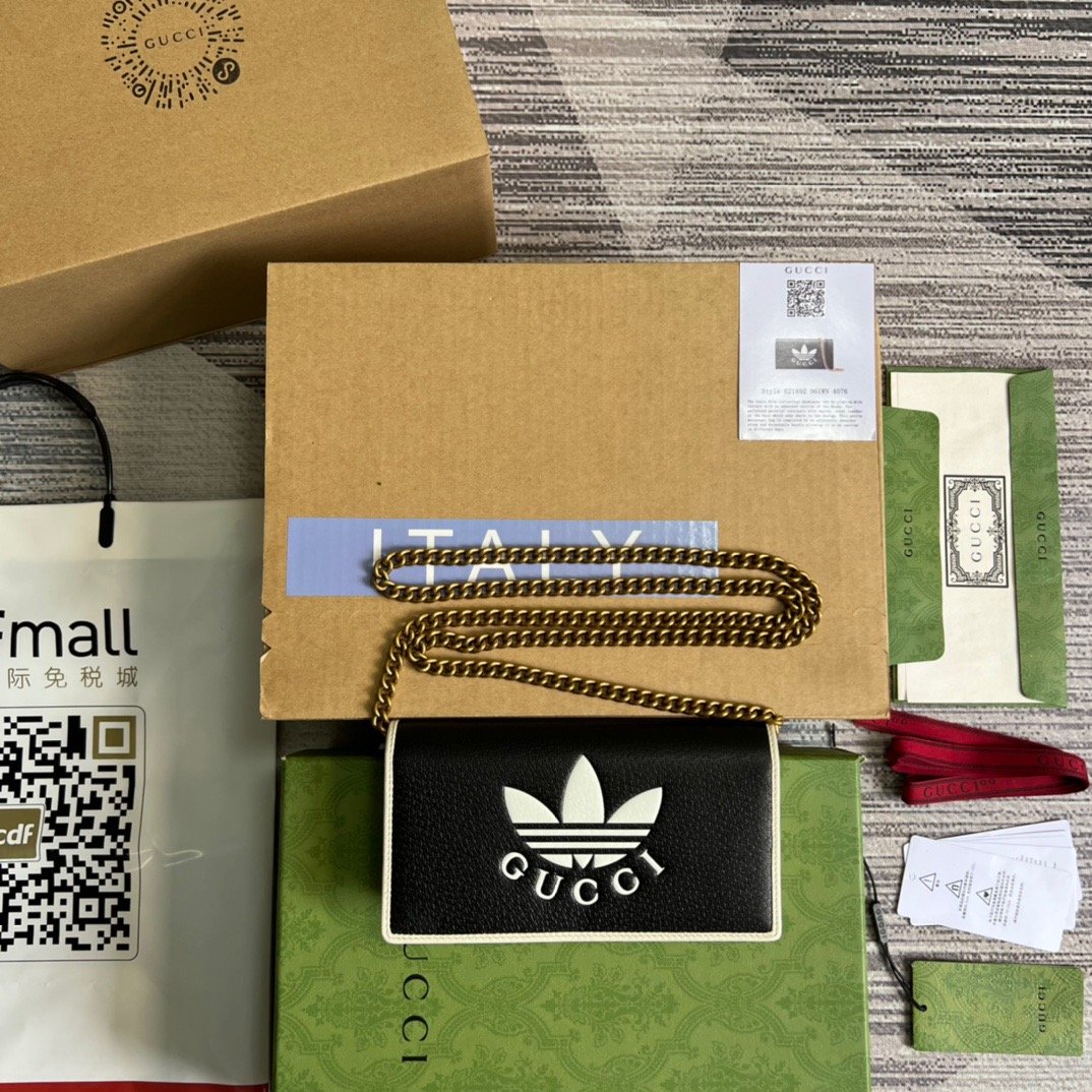 gg x Adidas Wallet With Chain Black For Women, Women’s Bags 7.5in/19cm gg 621892 UZ3BG 1057