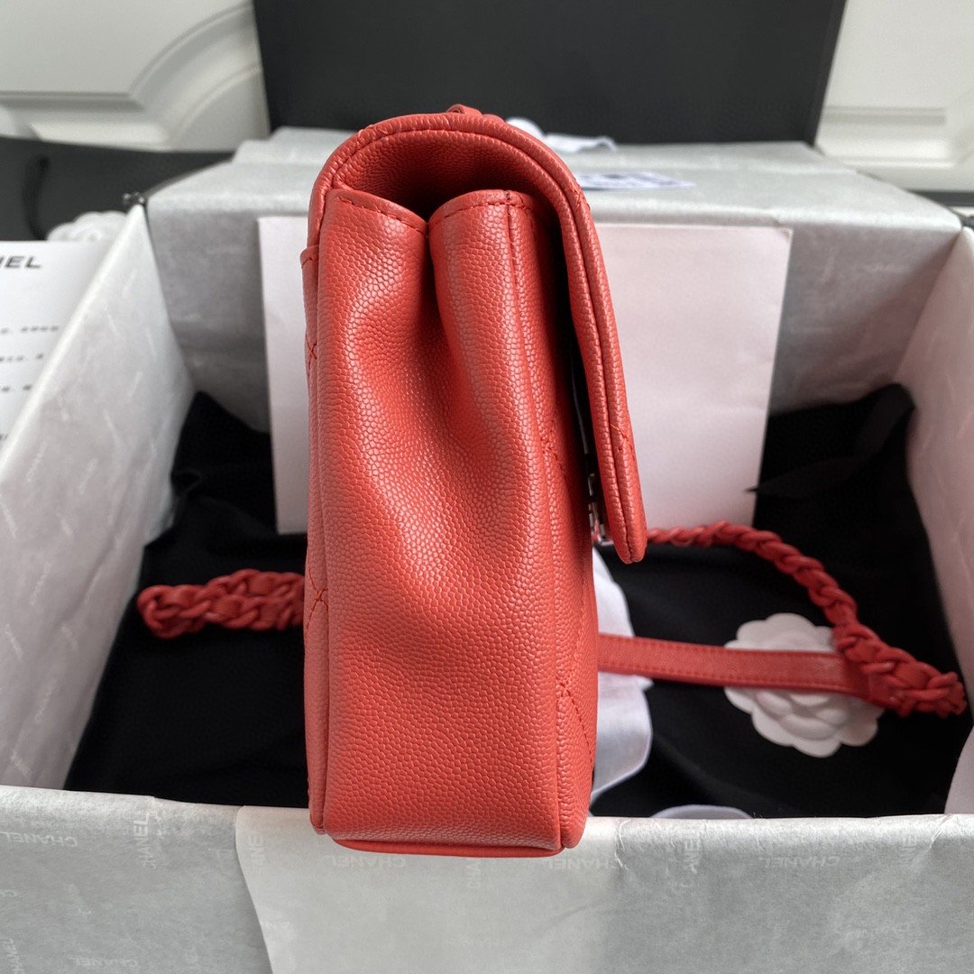 ChanelFlap Bag Red Hardware Grained Red For Women, Women’s Handbags, Shoulder Bags 9.4in/24cm AS2303