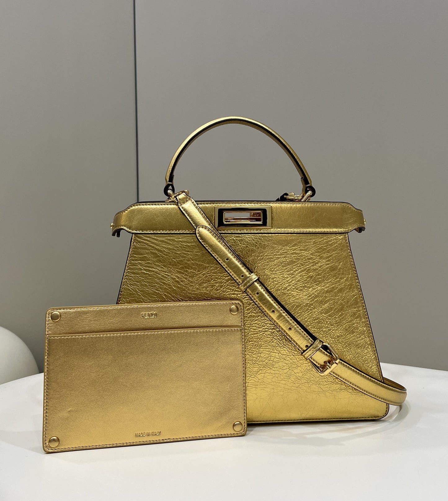 FI Peekaboo Medium Gold Bag For Woman 33cm/13in