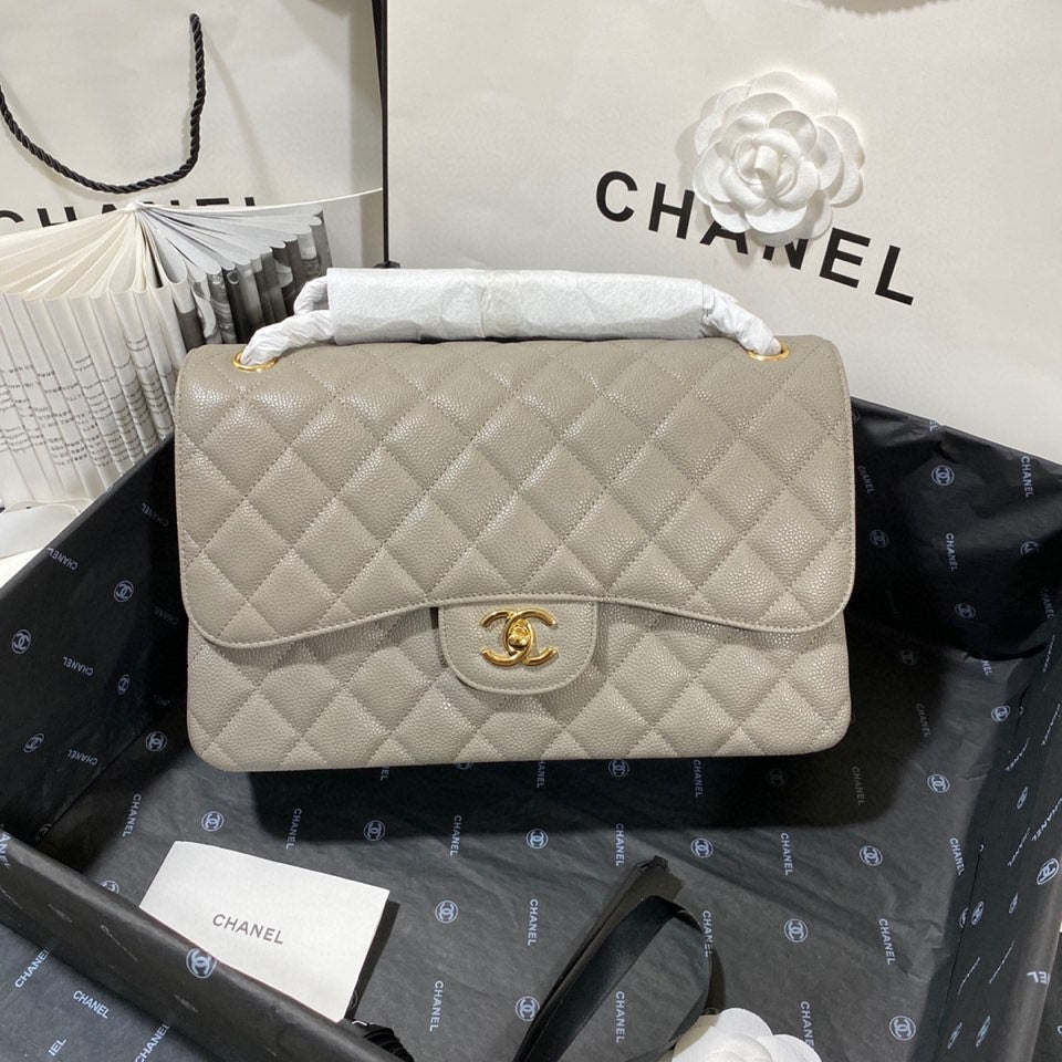 ChanelLarge Classic Handbag Gold Hardware Grey For Women, Women’s Handbags, Shoulder Bags 11.8in/30cm