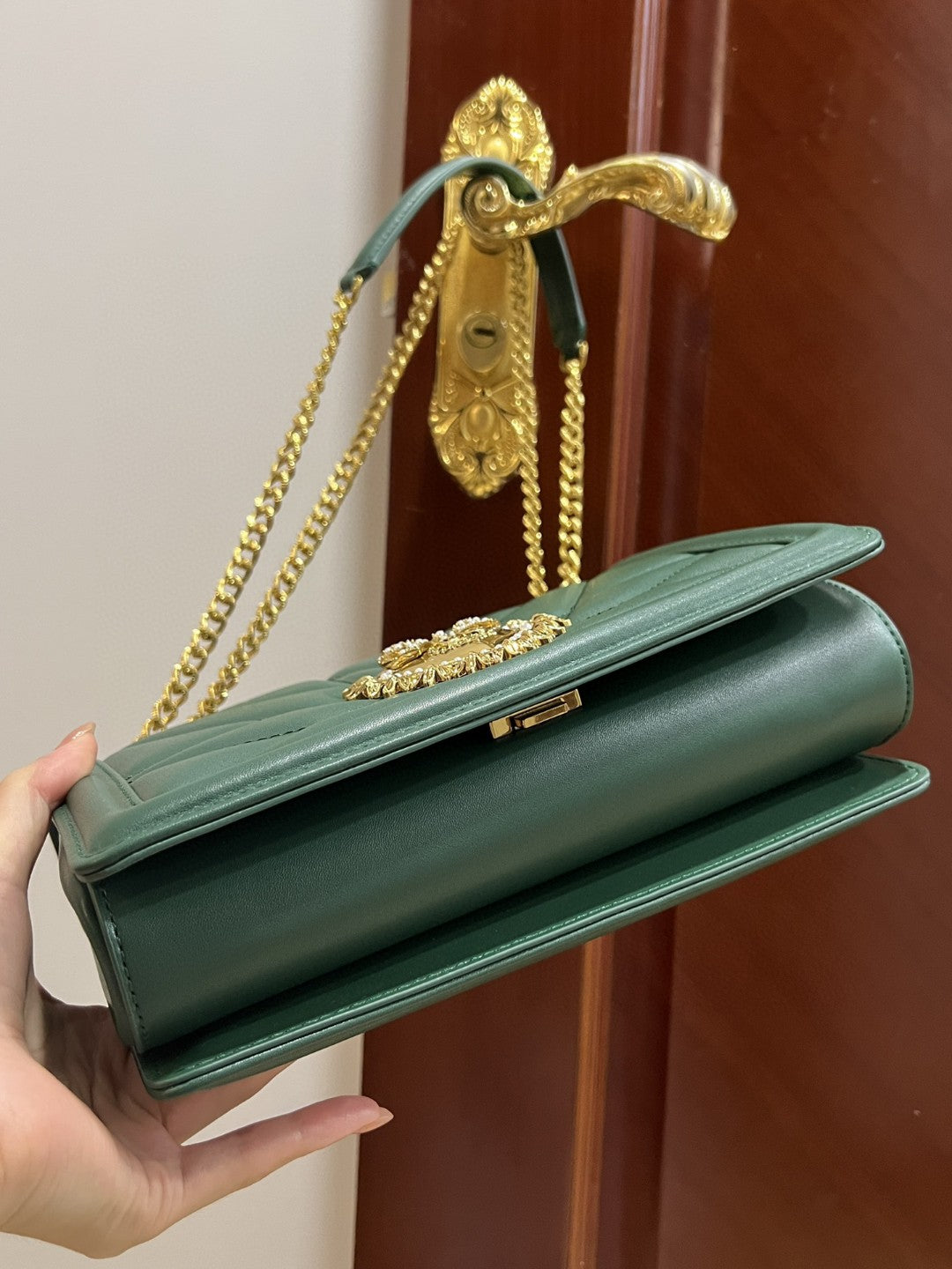 DG Large Devotion Bag In Quilted Nappa Green For Women 10in/26cm DG