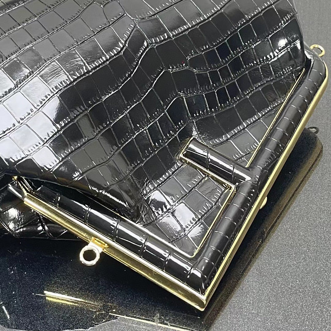 FI First Medium Black Crocodile Bag For Woman 32.5cm/13in