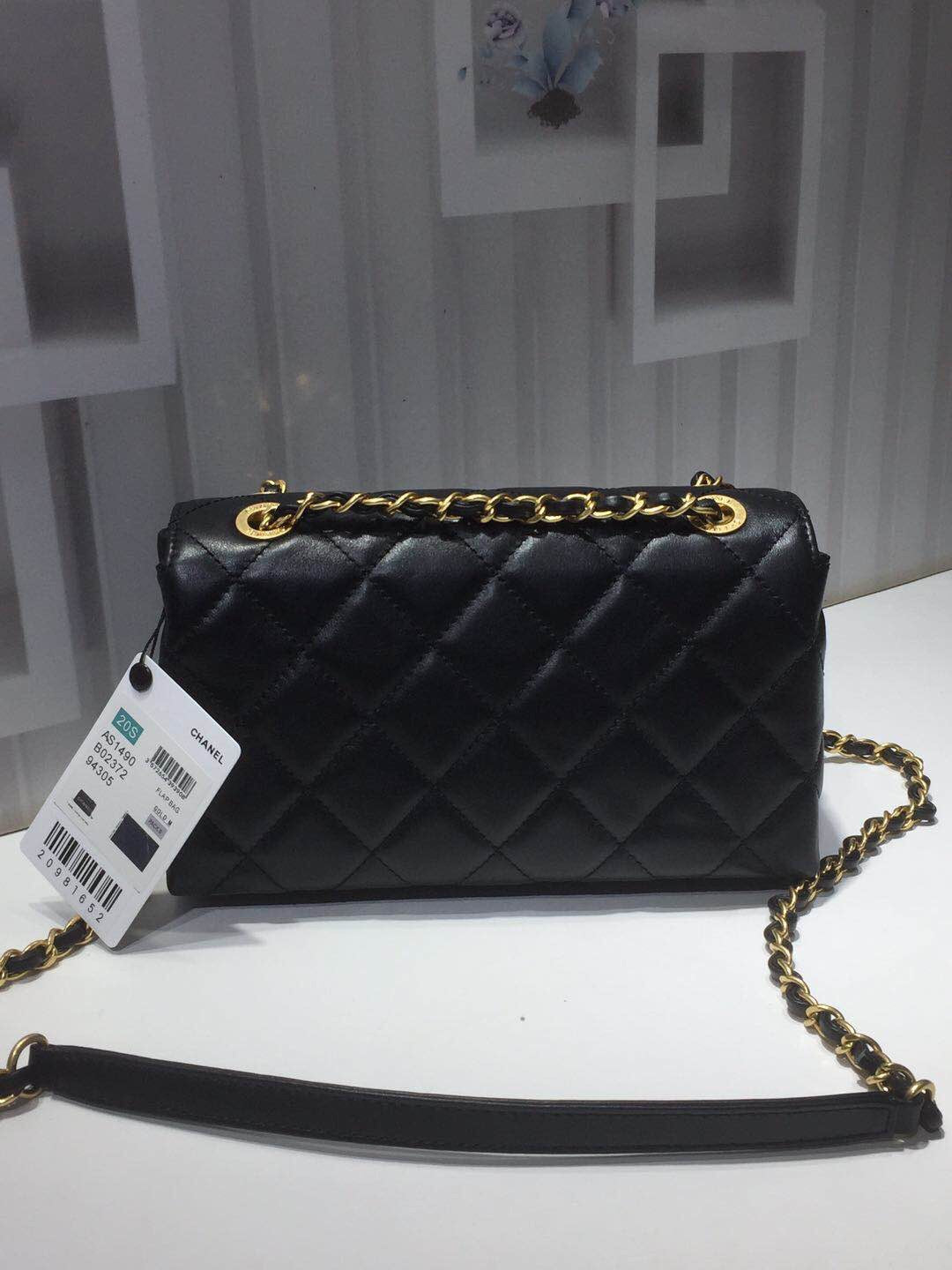 ChanelFront Logo Small Flap Bag Gold Hardware Black For Women, Women’s Handbags, Shoulder Bags 8.2in/21cmAS1490