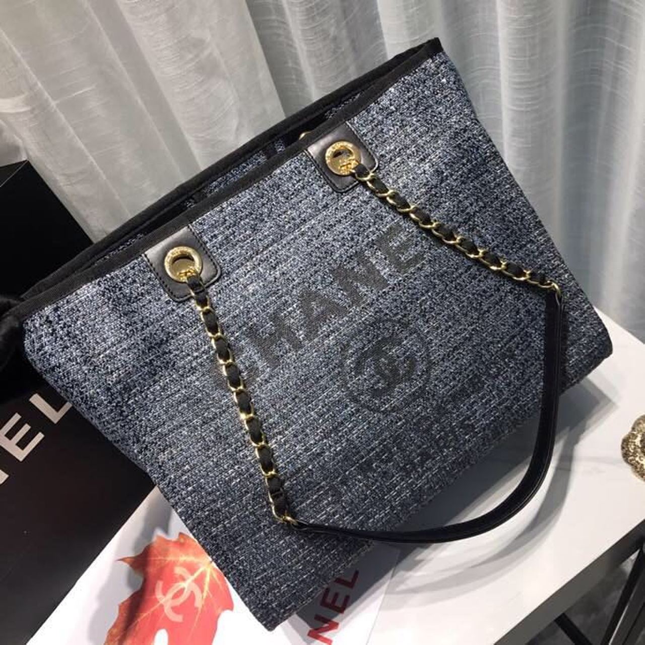 Chanel Deauville Chain Shoulder Tote Bag Dark Grey For Women, Women’s Handbags, Shoulder Bags 13.3in/34cm A66939