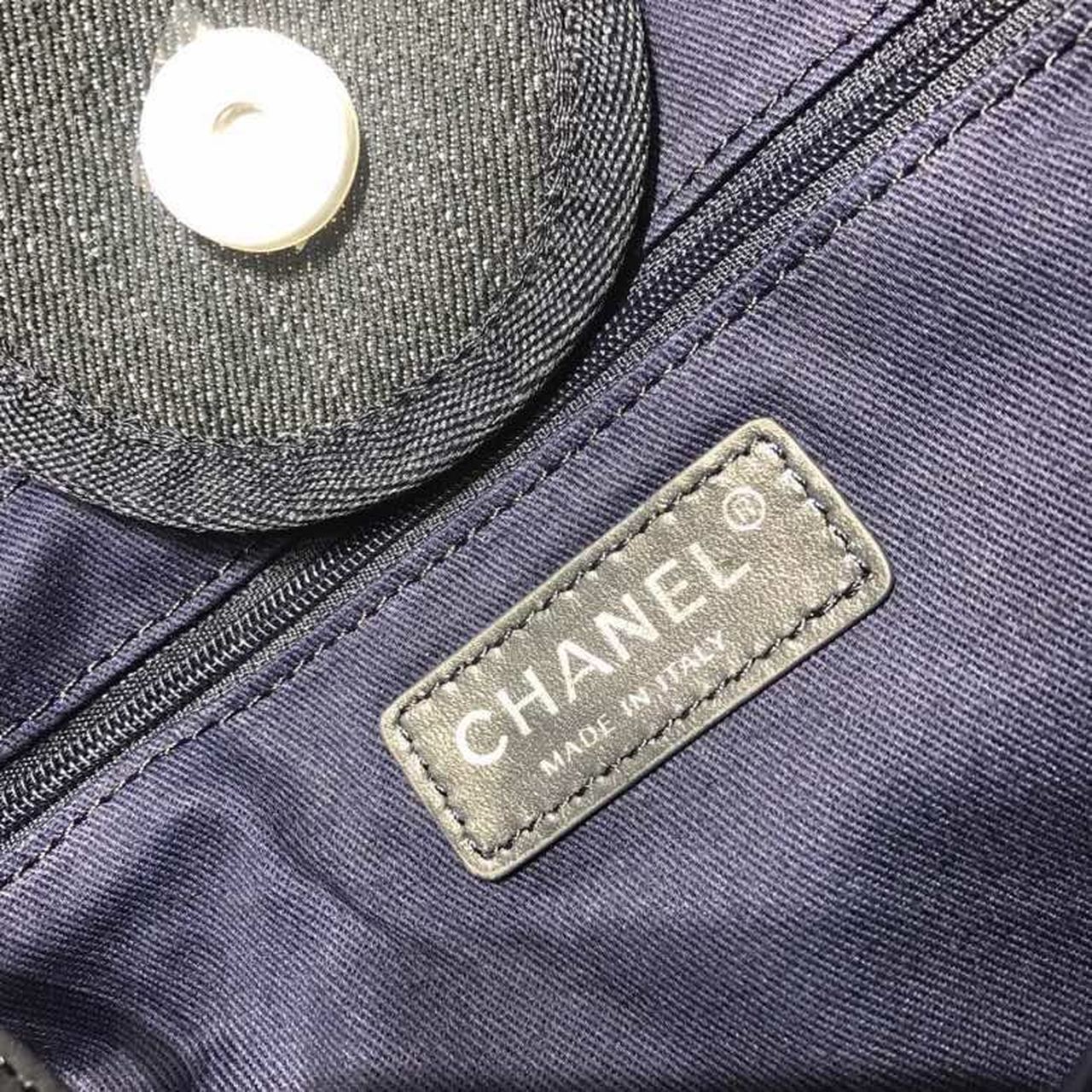 Chanel Deauville Tote Canvas Bag Dark Blue Denim/White For Women 14.9in/38cm