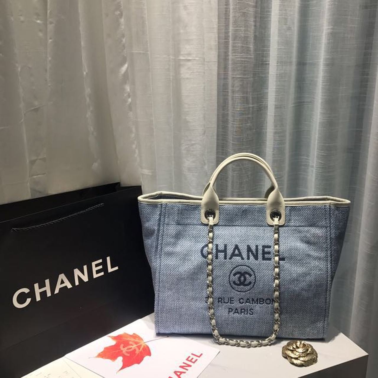 Chanel Deauville Tote Canvas Bag Light Grey For Women, Women’s Handbags, Shoulder Bags 15in/38cm A66941