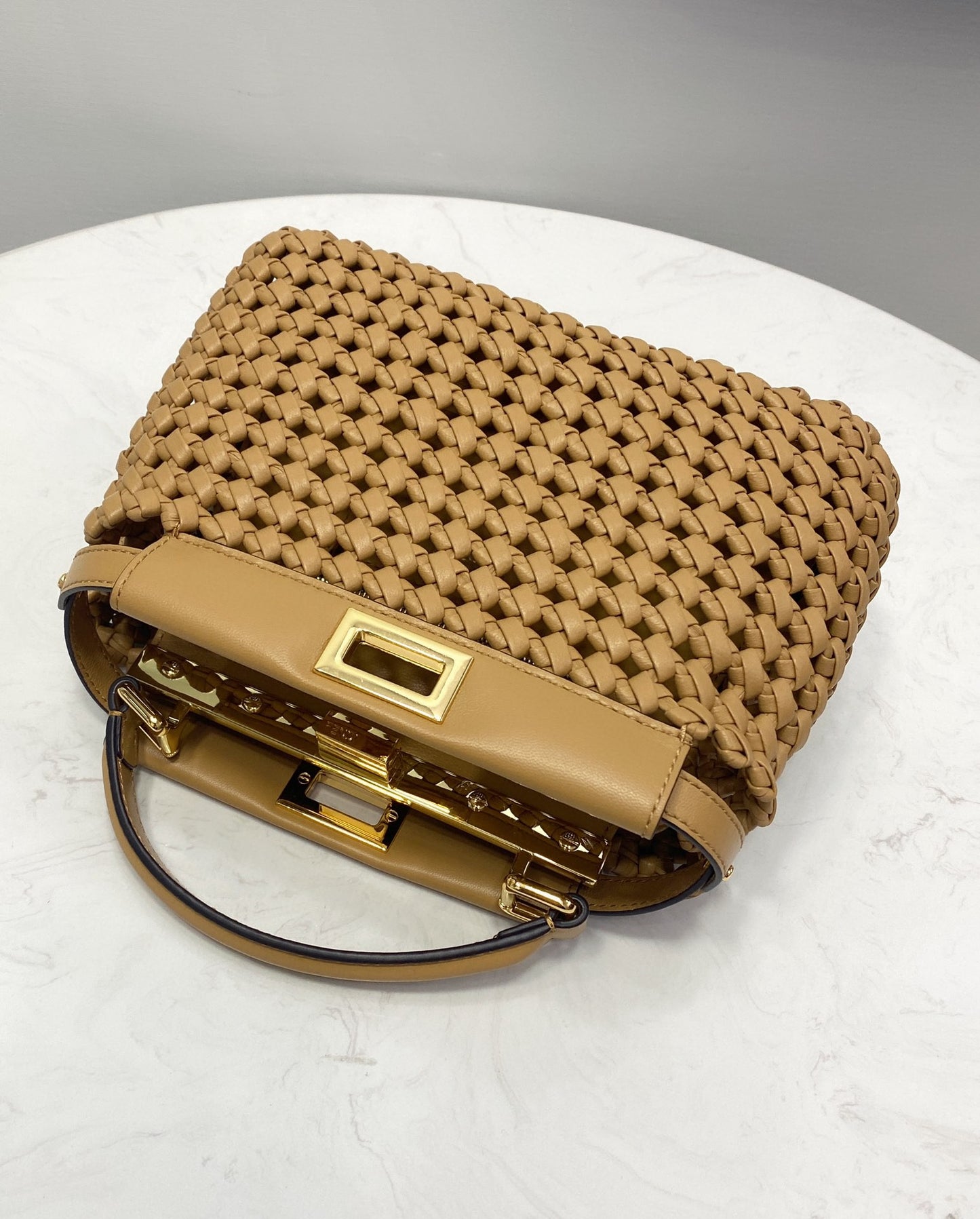 FI Peekaboo Mini Light Brown Braided Bag For Woman 18cm/7in