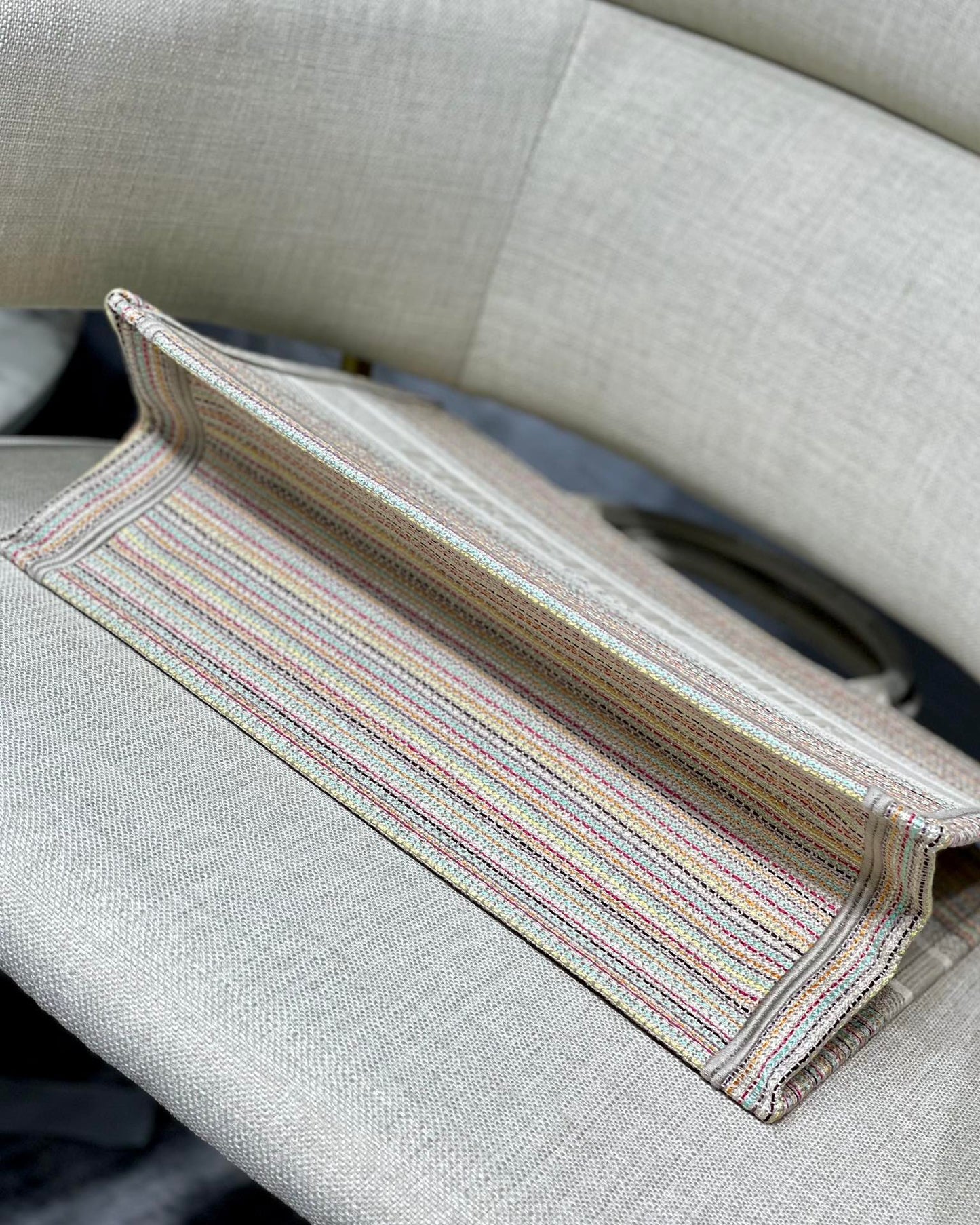 DI Medium Book Tote Bag Canvas Stripes Embroidery For Women 36cm/16.5in CD