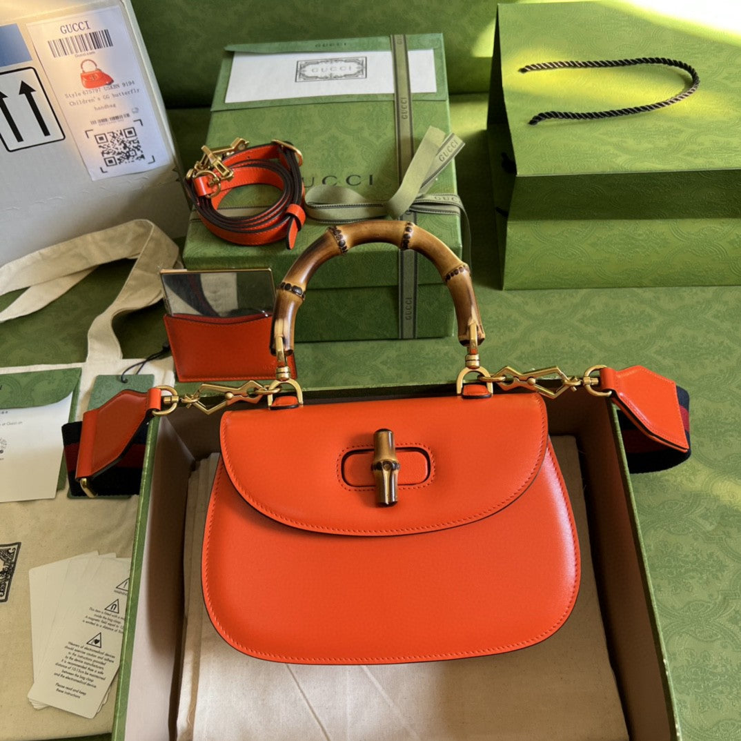gg Bamboo 1947 Small Top Handle Bag Orange For Women 8.3in/21cm gg 675797 10ODT 7768