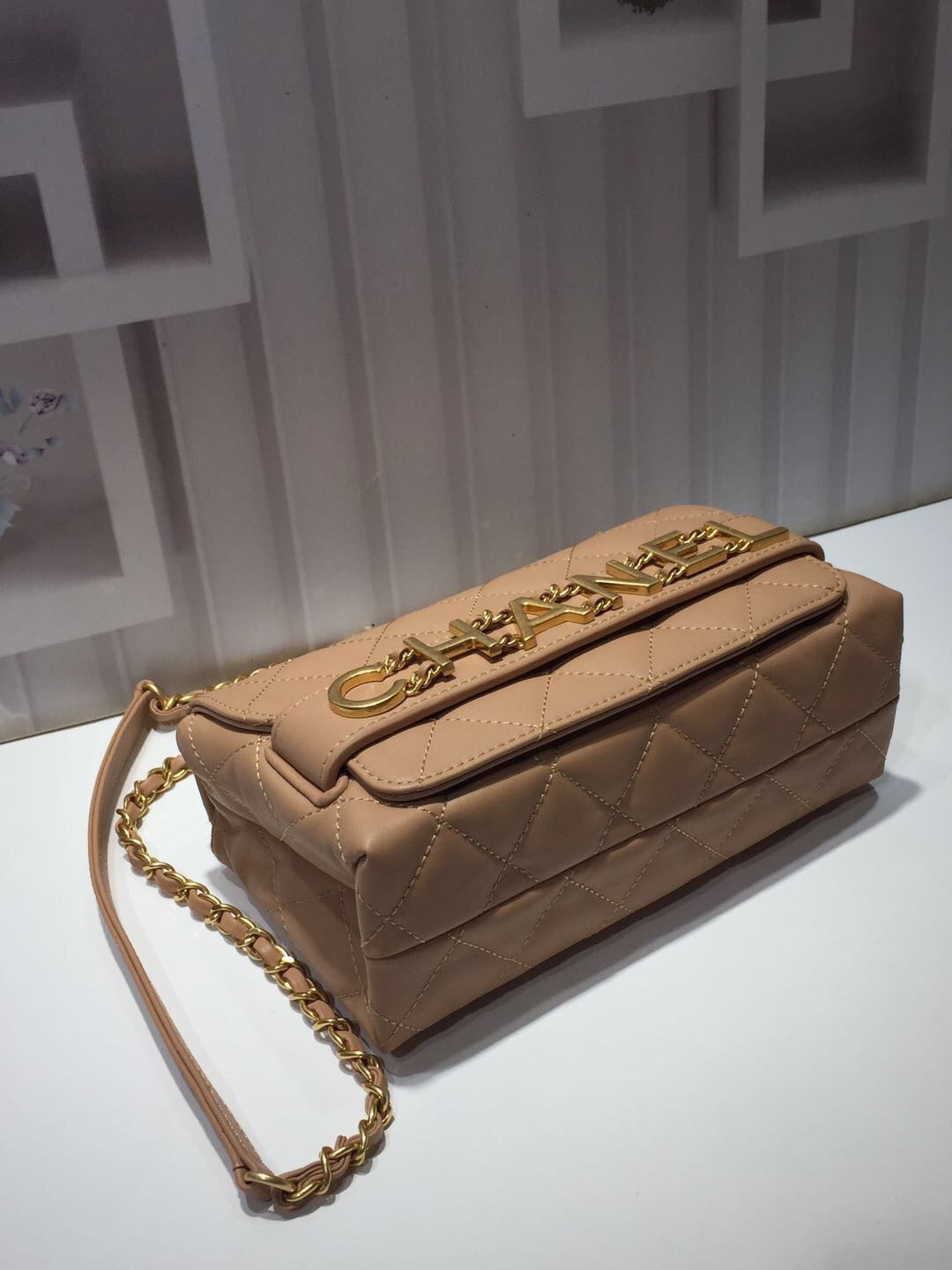 ChanelFront Logo Small Flap Bag Gold Hardware Apricot For Women, Women’s Handbags, Shoulder Bags 8.2in/21cm AS1490