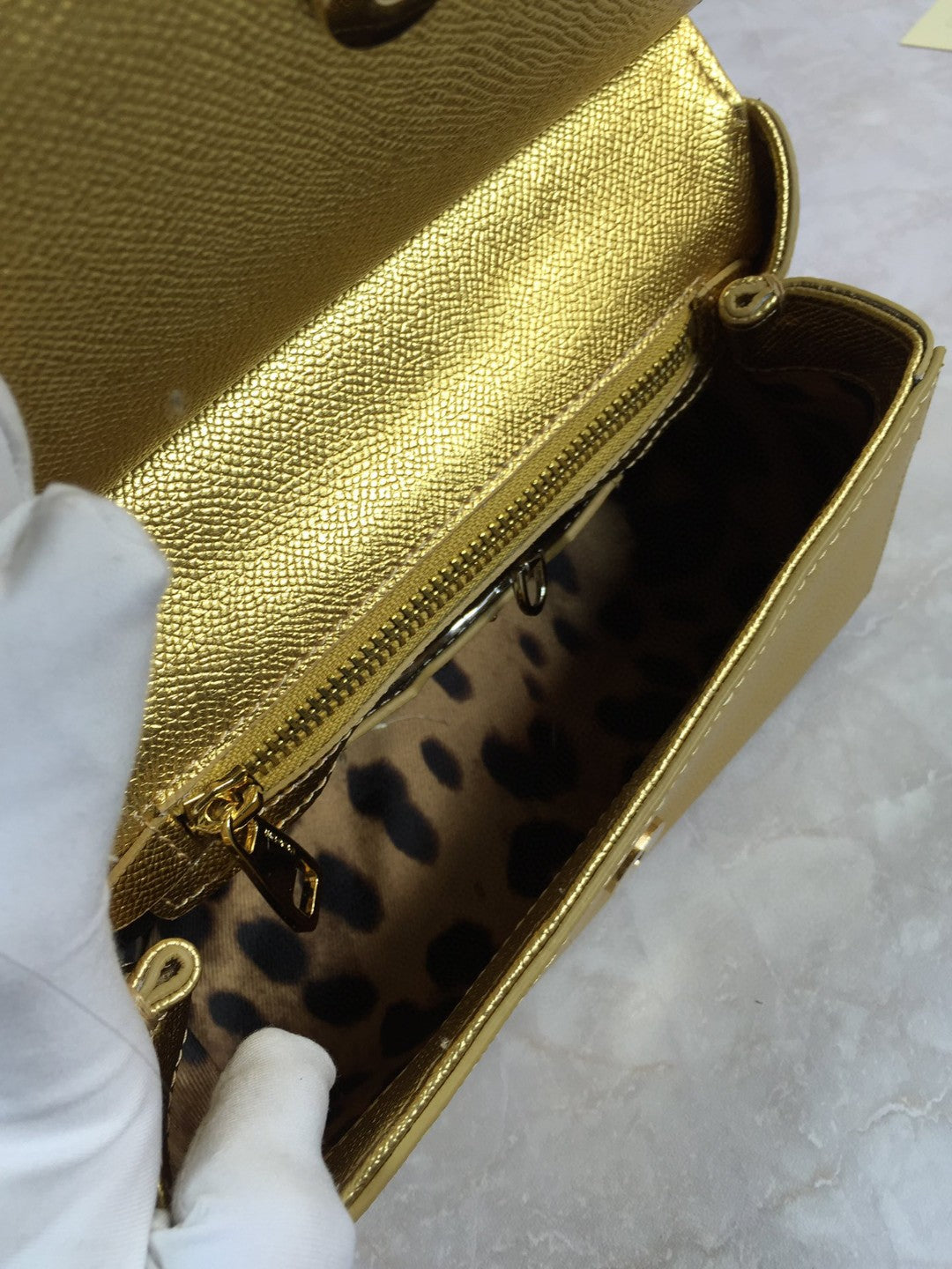 DG Medium Sicily Handbag In Dauphine Gold For Women 10.2in/26cm DG
