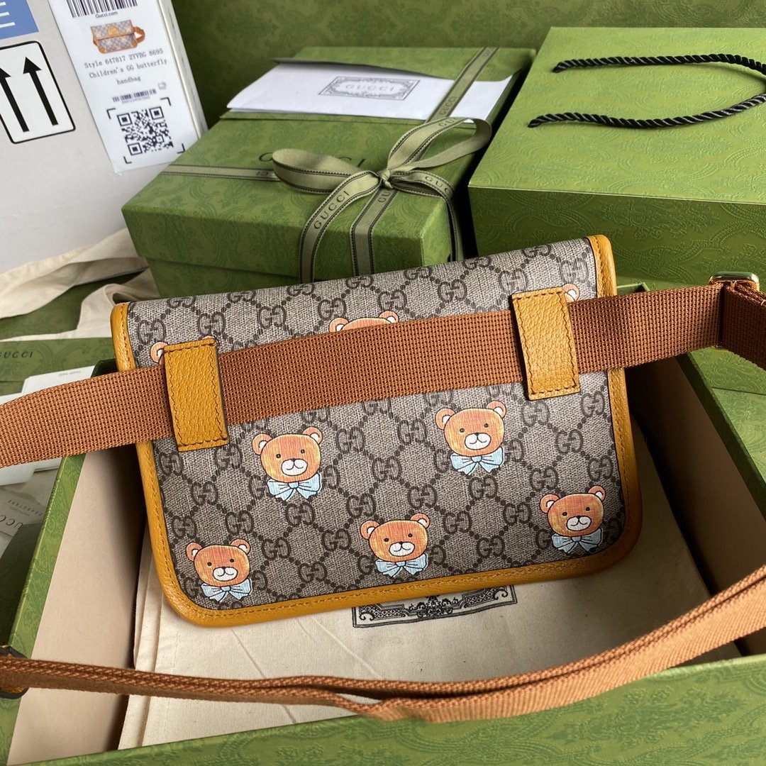 gg Ophidia Belt Bag Beige And Orange gg Supreme Canvas For Women 8.7in/22cm gg 