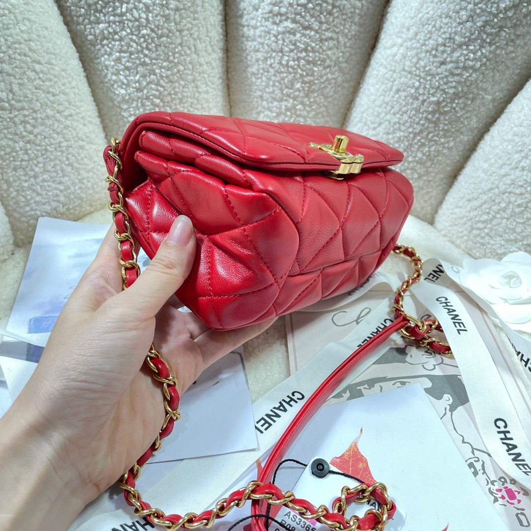 ChanelMini Flap Bag Gold Hardware Red For Women, Women’s Handbags, Shoulder Bags 6.7in/17cm AS3365