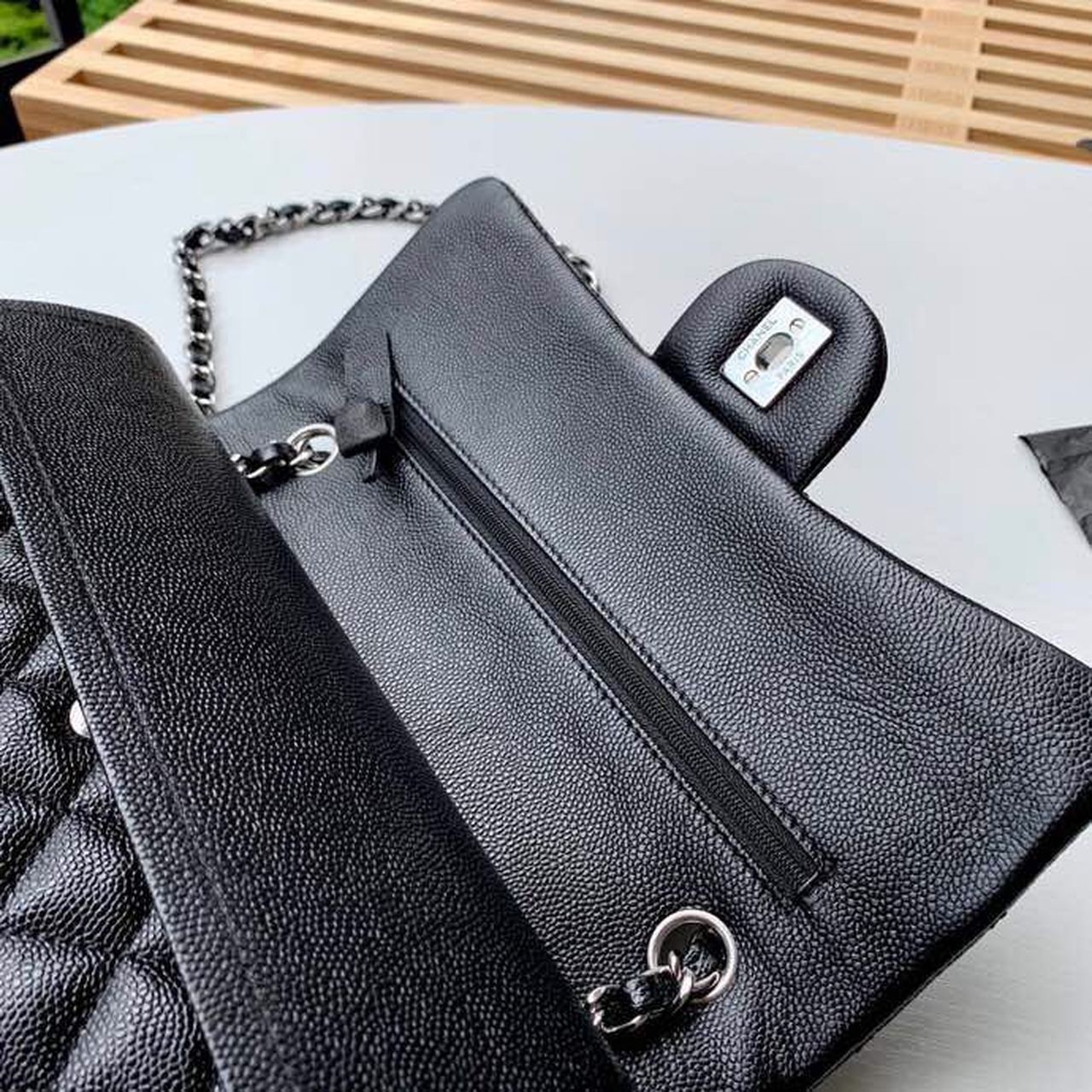 Chanel Classic Handbag Silver Hardware Black For Women, Women’s Bags, Shoulder And Crossbody Bags 10.2in/26cm A01112