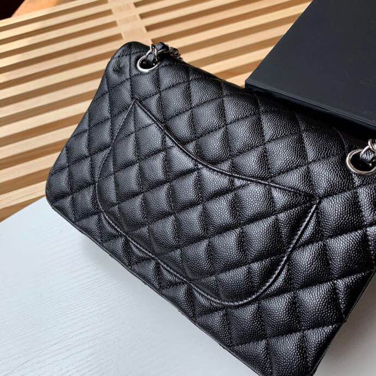 Chanel Classic Handbag Silver Hardware Black For Women, Women’s Bags, Shoulder And Crossbody Bags 10.2in/26cm A01112