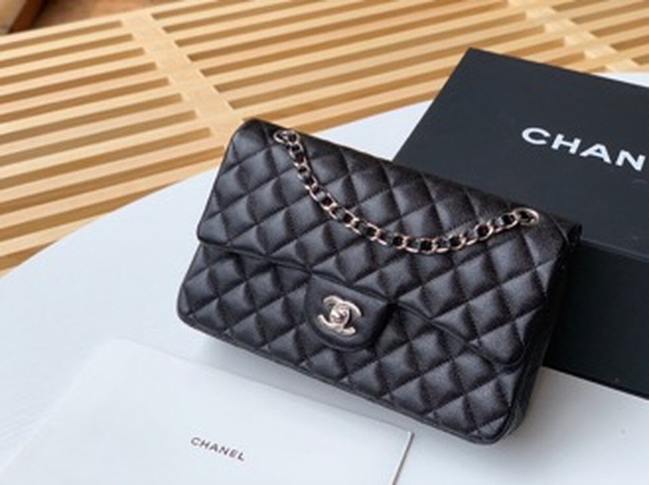 Chanel Classic Handbag Silver Hardware Black For Women, Women’s Bags, Shoulder And Crossbody Bags 10.2in/26cm A01112
