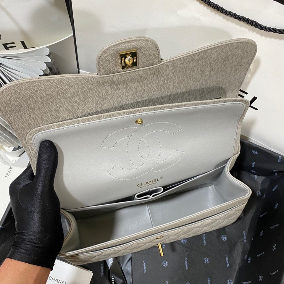 ChanelLarge Classic Handbag Gold Hardware Grey For Women, Women’s Handbags, Shoulder Bags 11.8in/30cm