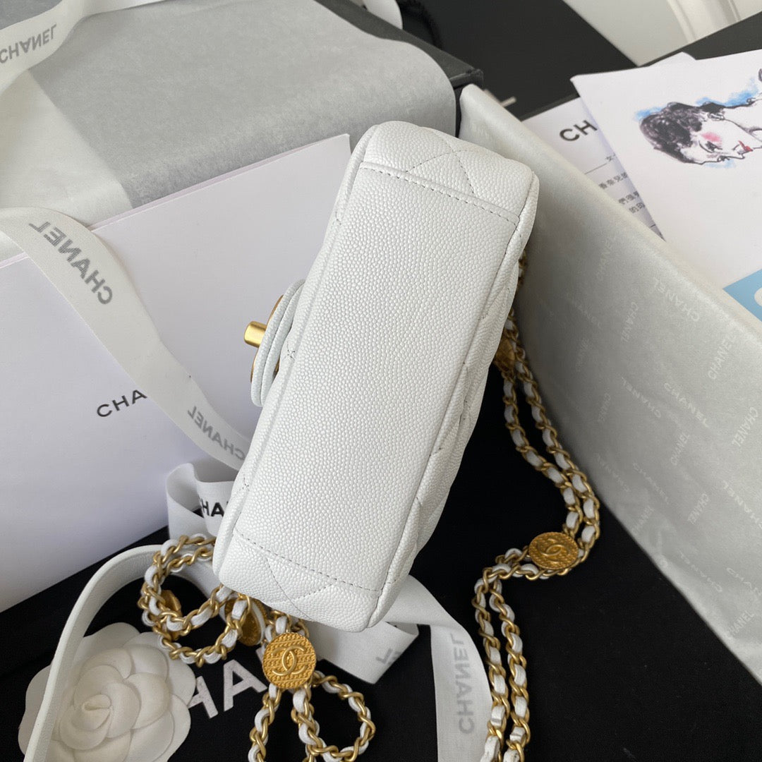 ChanelMini Flap Bag With Top Handle Gold Hardware White For Women, Women’s Handbags, Shoulder Bags 7.9in/20cm AS2431