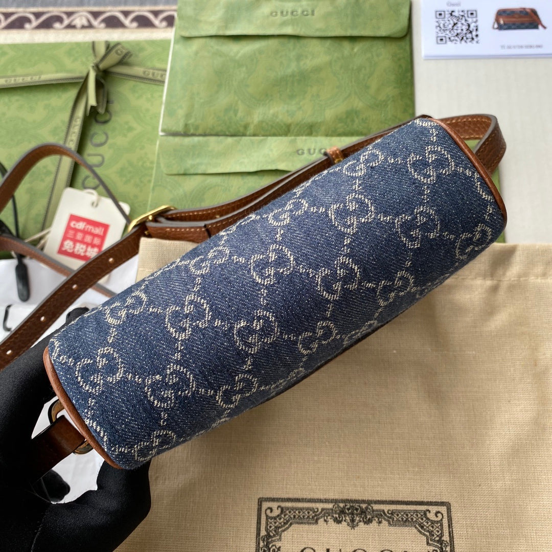 gg Ophidia gg Mini Bag Dark Blue And Ivory Eco Washed Organic gg Jacquard Denim For Women 7in/17.5cm gg 517350 2KQgg 8375