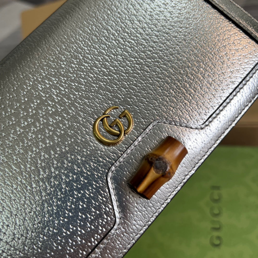 gg Diana Mini Bag With Bamboo Silver For Women, Women’s Bags 7.5in/19cm gg