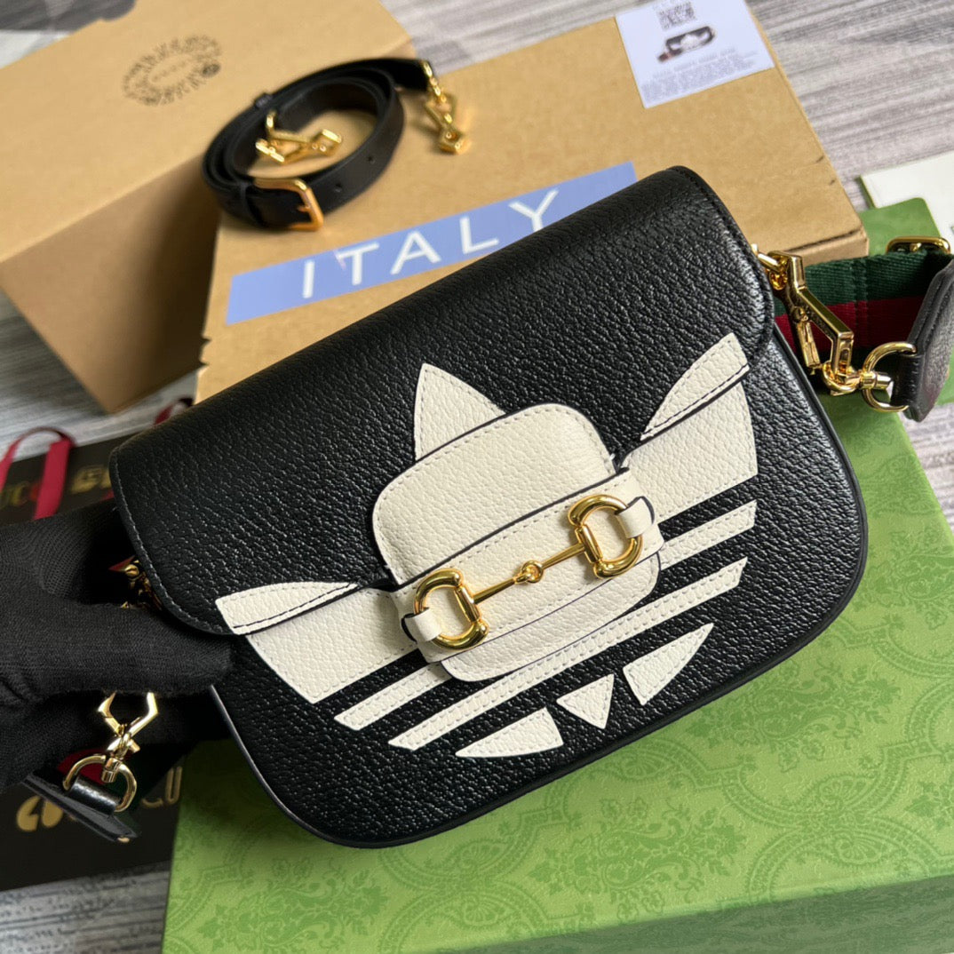 gg x Adidas Horsebit 1955 Mini Bag Black For Women, Women’s Bags 8.1in/21cm gg 658574 U3ZDG 8726