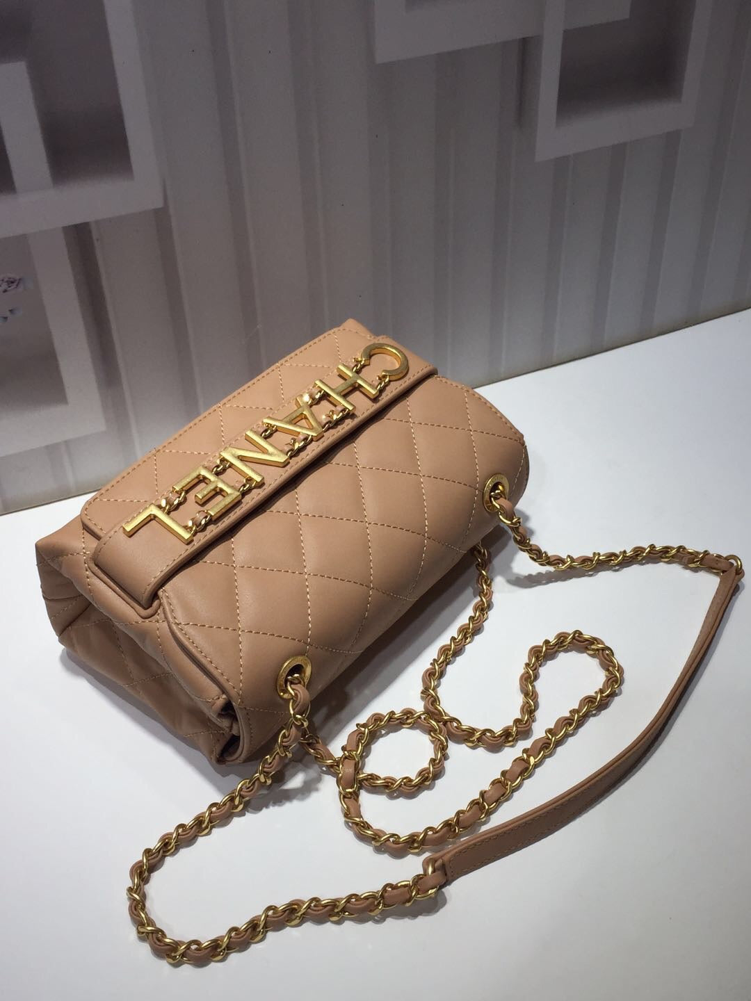 ChanelFront Logo Small Flap Bag Gold Hardware Apricot For Women, Women’s Handbags, Shoulder Bags 8.2in/21cm AS1490