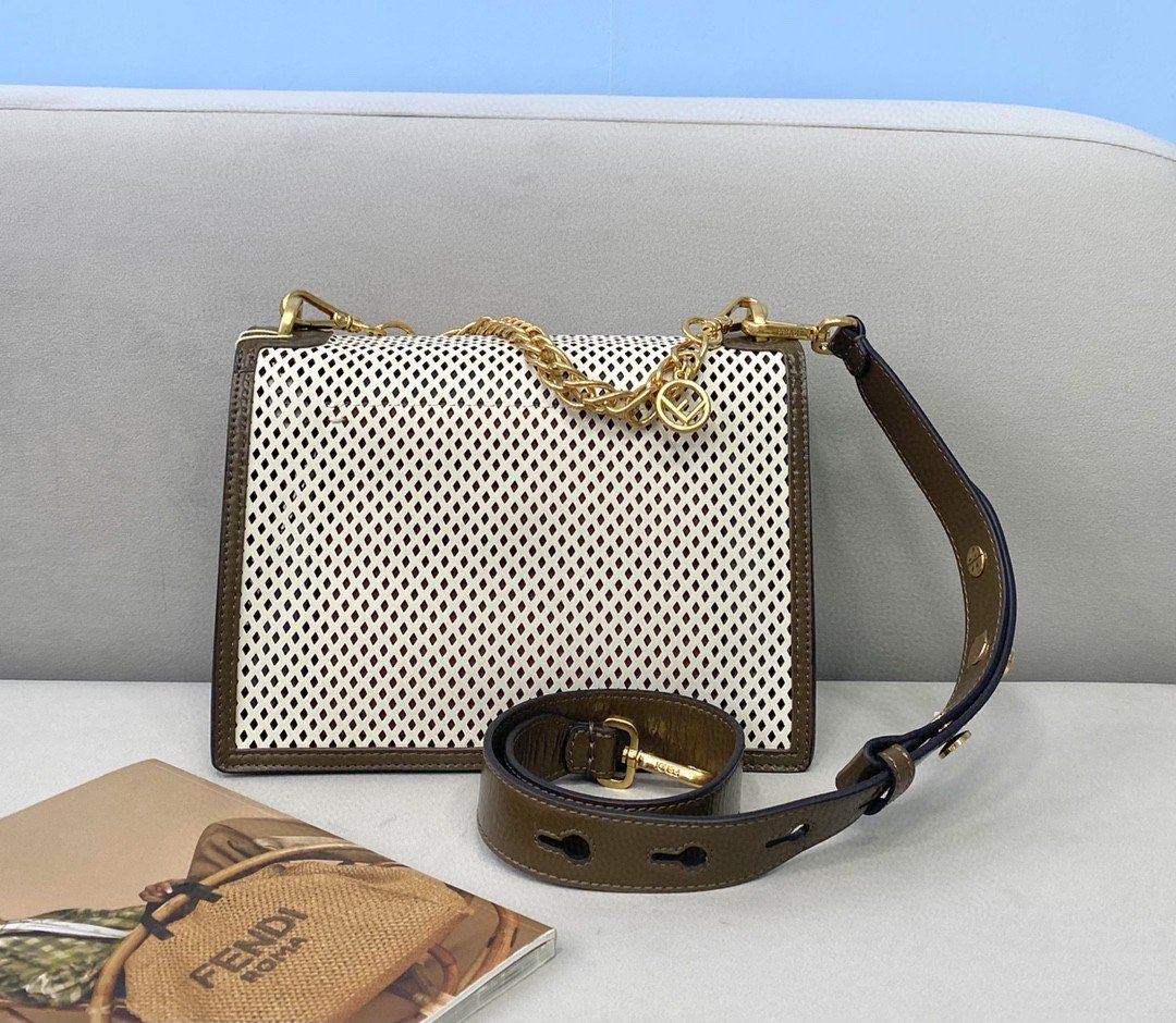 FI Medium Kan U White and Brown Bag For Woman 25cm/10in