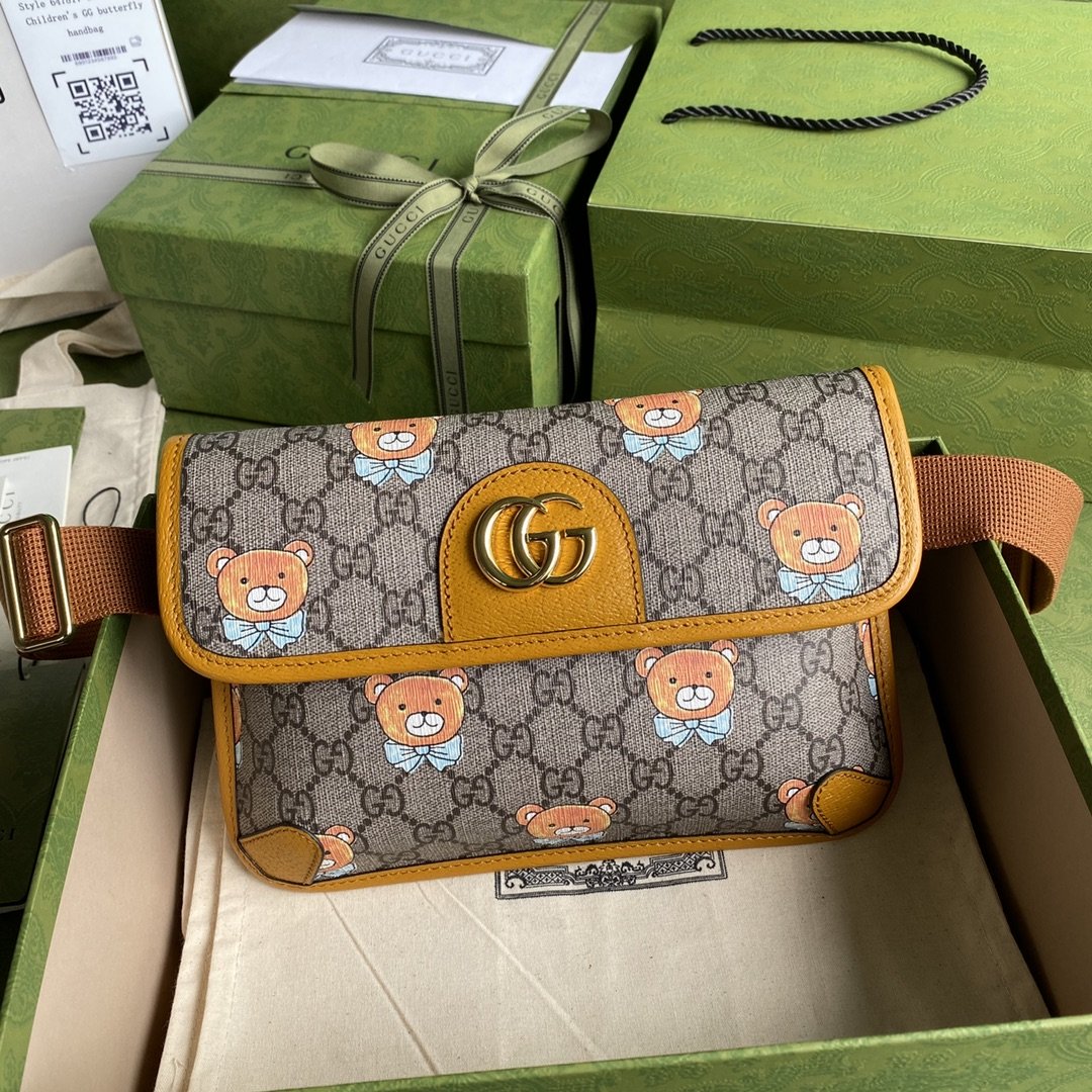 gg Ophidia Belt Bag Beige And Orange gg Supreme Canvas For Women 8.7in/22cm gg 