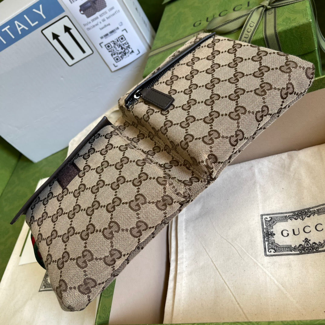 gg Supreme Canvas Two Pocket Waist Belt Bag Beige/Ebony gg Supreme Canvas, With Brown For Men 3in/7.5cm gg 450956 493075