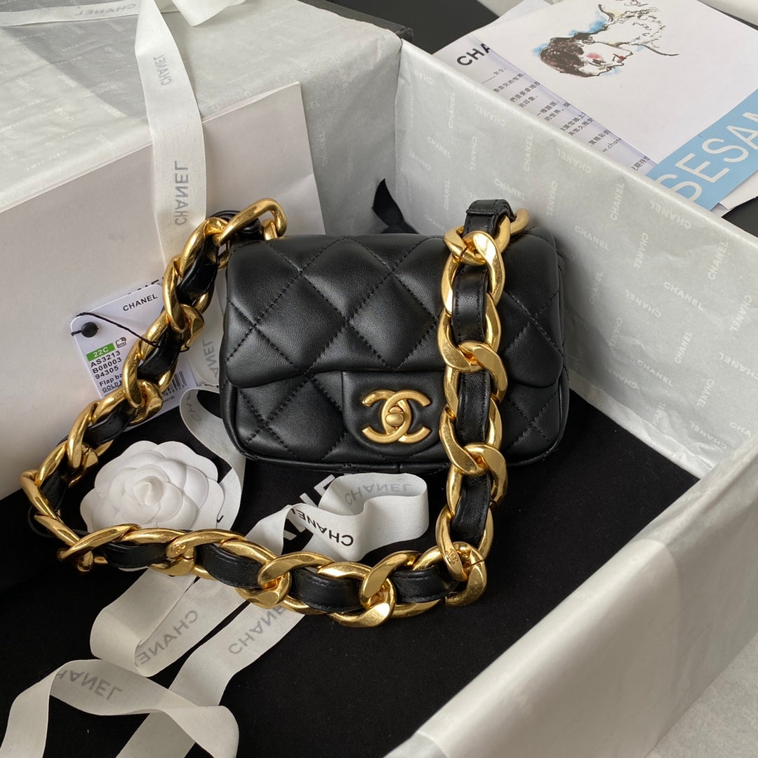 ChanelMini Flap Bag Black For Women, Women’s Bags Shoulder And Crossbody Bags 6.6in/17cm AS3213