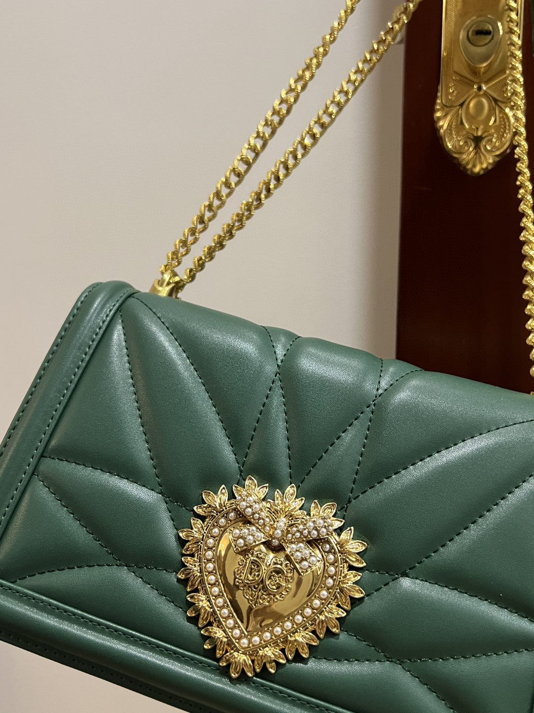 DG Large Devotion Bag In Quilted Nappa Green For Women 10in/26cm DG