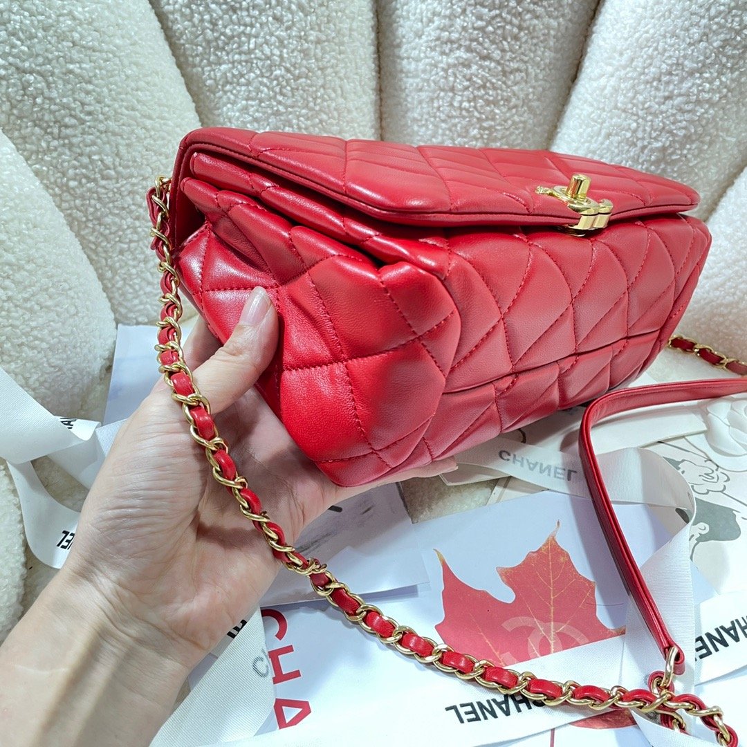 ChanelLarge Flap Bag Gold Hardware Red For Women, Women’s Handbags, Shoulder Bags 9.1in/23cm AS3367