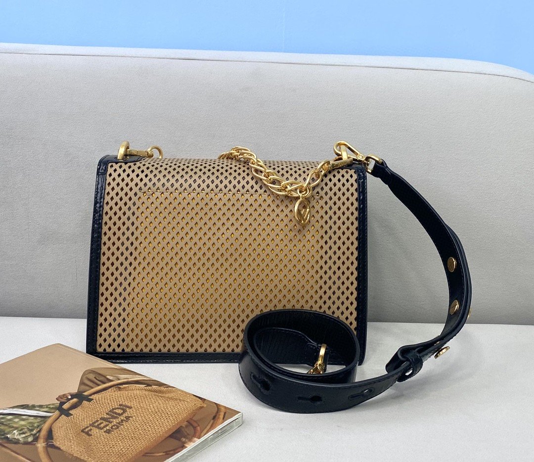 FI Medium Kan U Black and Brown Bag For Woman 25cm/10in